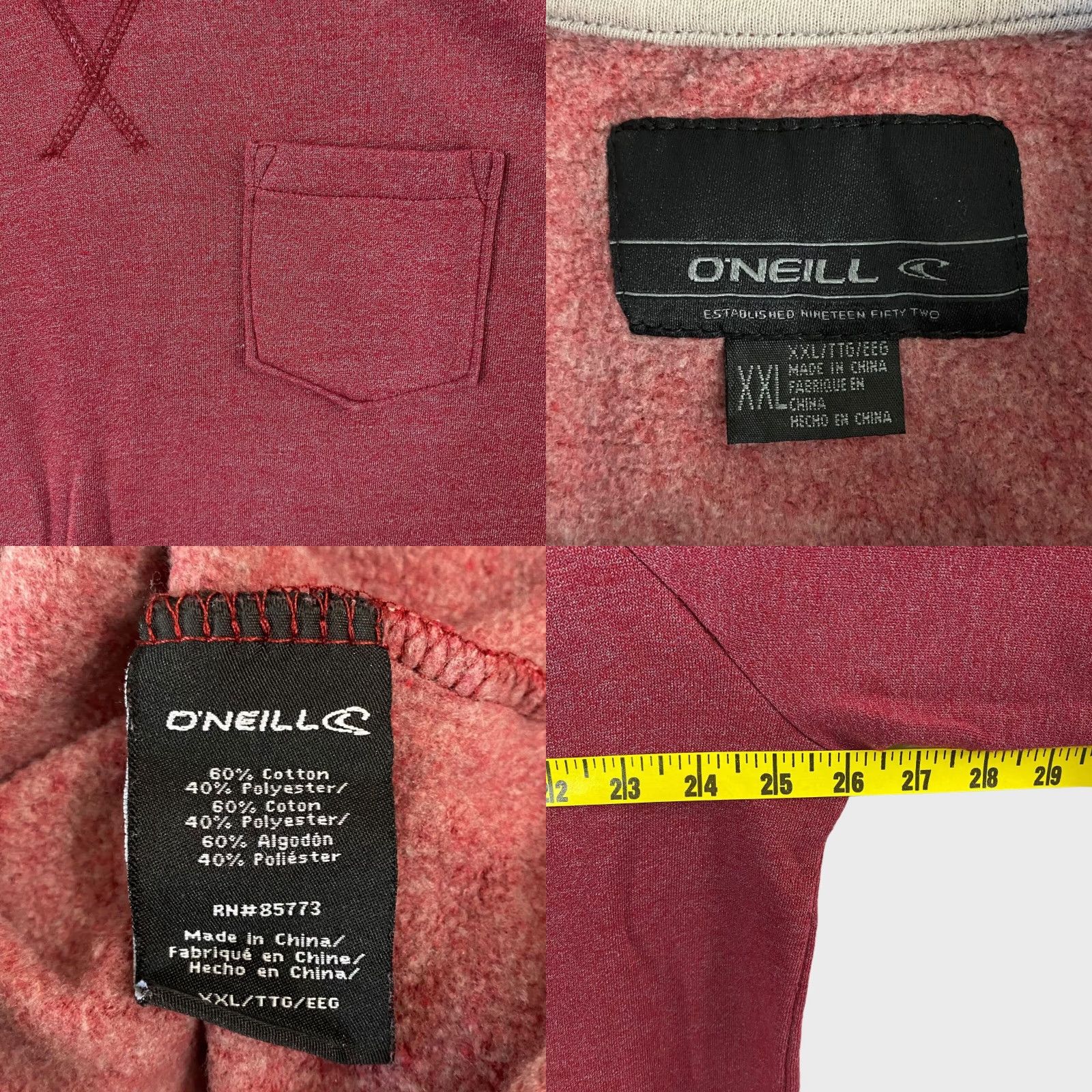 O'Neill O'Neill Sweatshirt Crewneck Long Sleeve Pocket Pullover Red Men XXL Size 2XL Pullover Sweatshirt Cotton Blend Pockets Mens Size US XXL / EU 58 / 5 - 8 Thumbnail