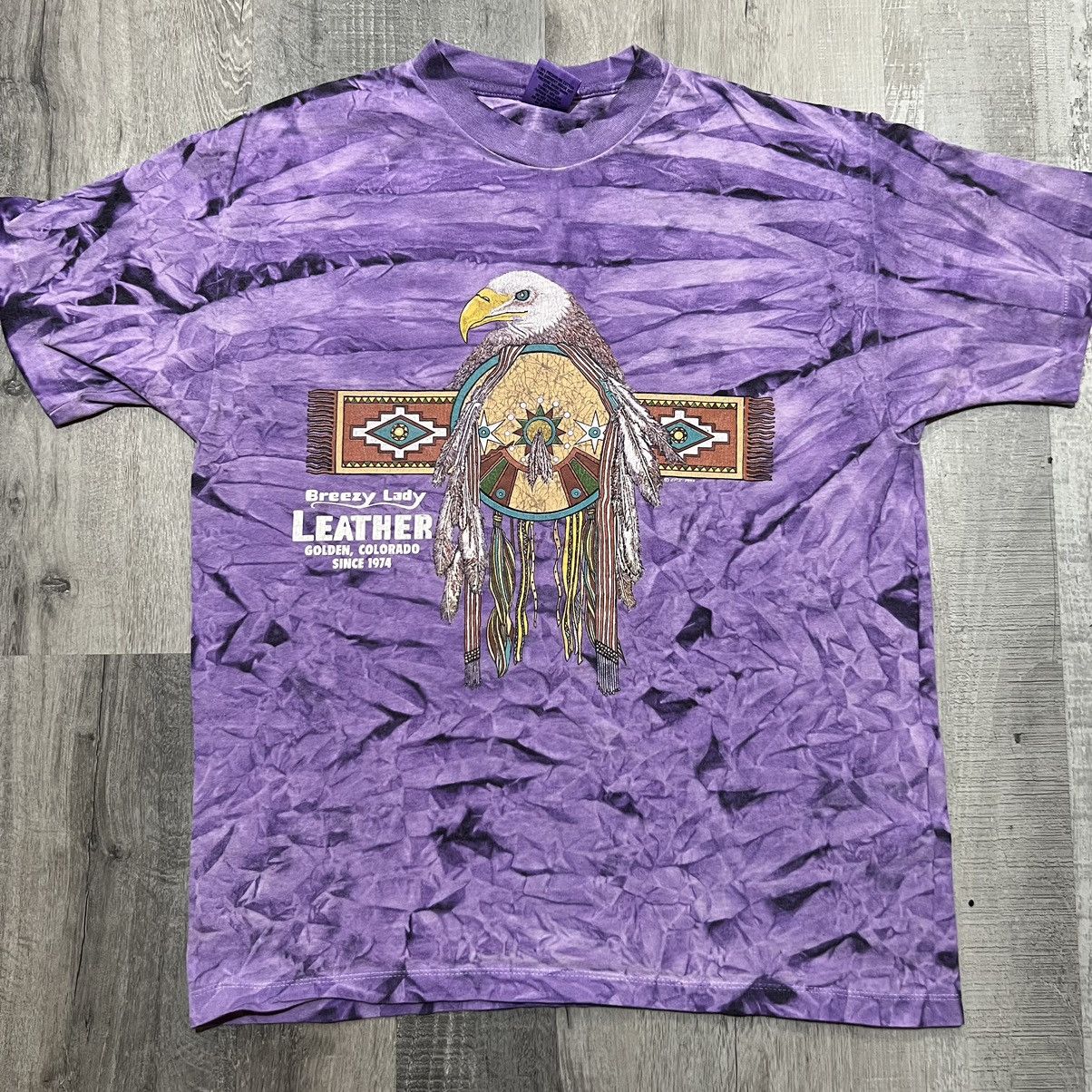 Vintage VTG Breezy Lady Leather Purple Tie Dye Eagle Shirt Size US L / EU 52-54 / 3 - 1 Thumbnail