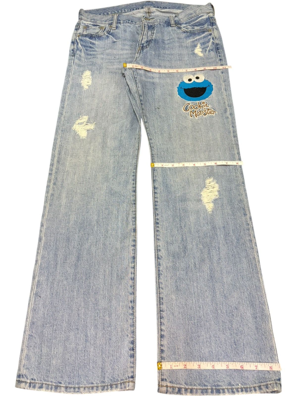 Disney Vintage Sesame Street Elmo Distress Bootcut Jeans Size 32" / US 10 / IT 46 - 8 Thumbnail