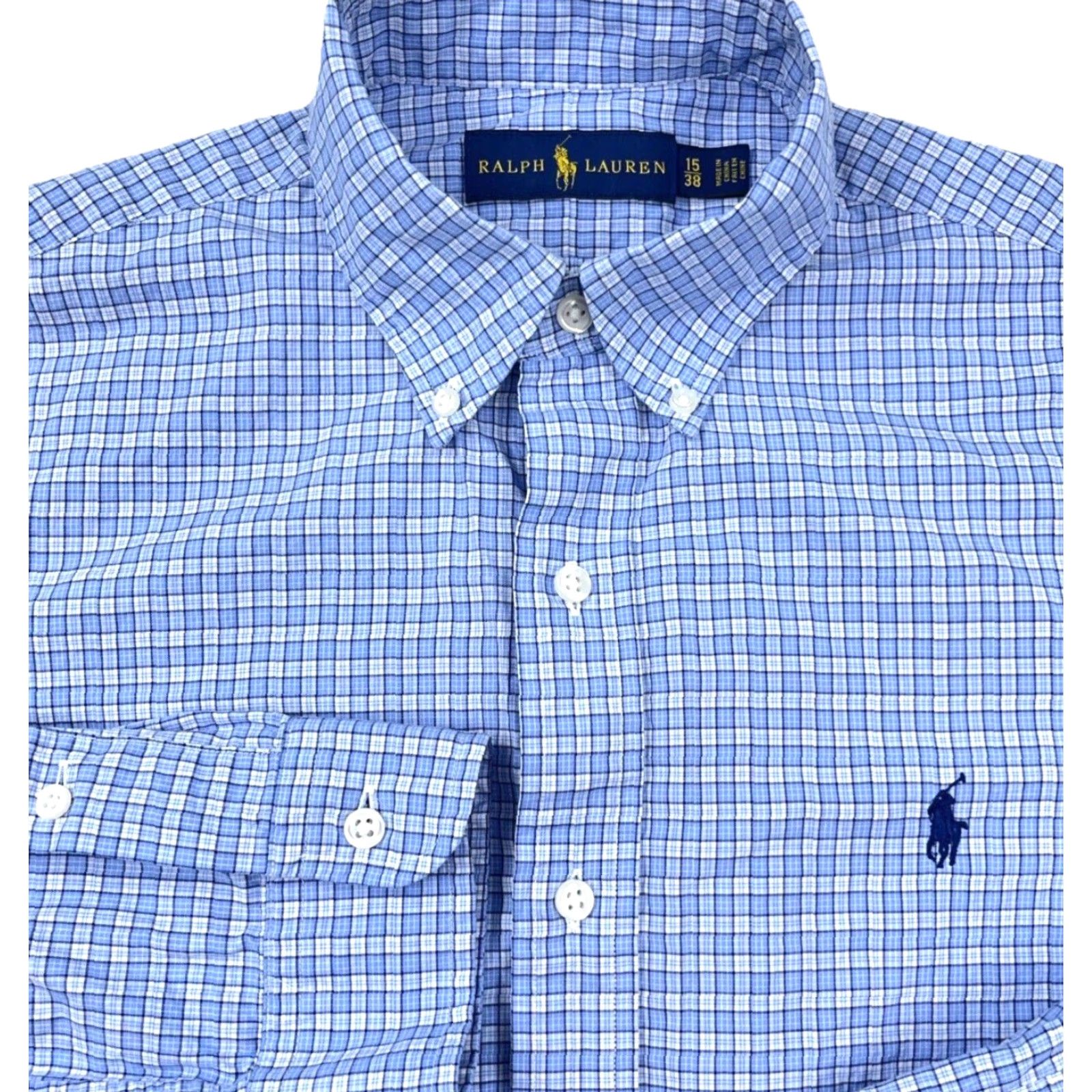 Ralph Lauren Ralph Lauren Shirt Men Blue White Plaid Button-Up Dress Poplin Pony Size 42R - 2 Thumbnail