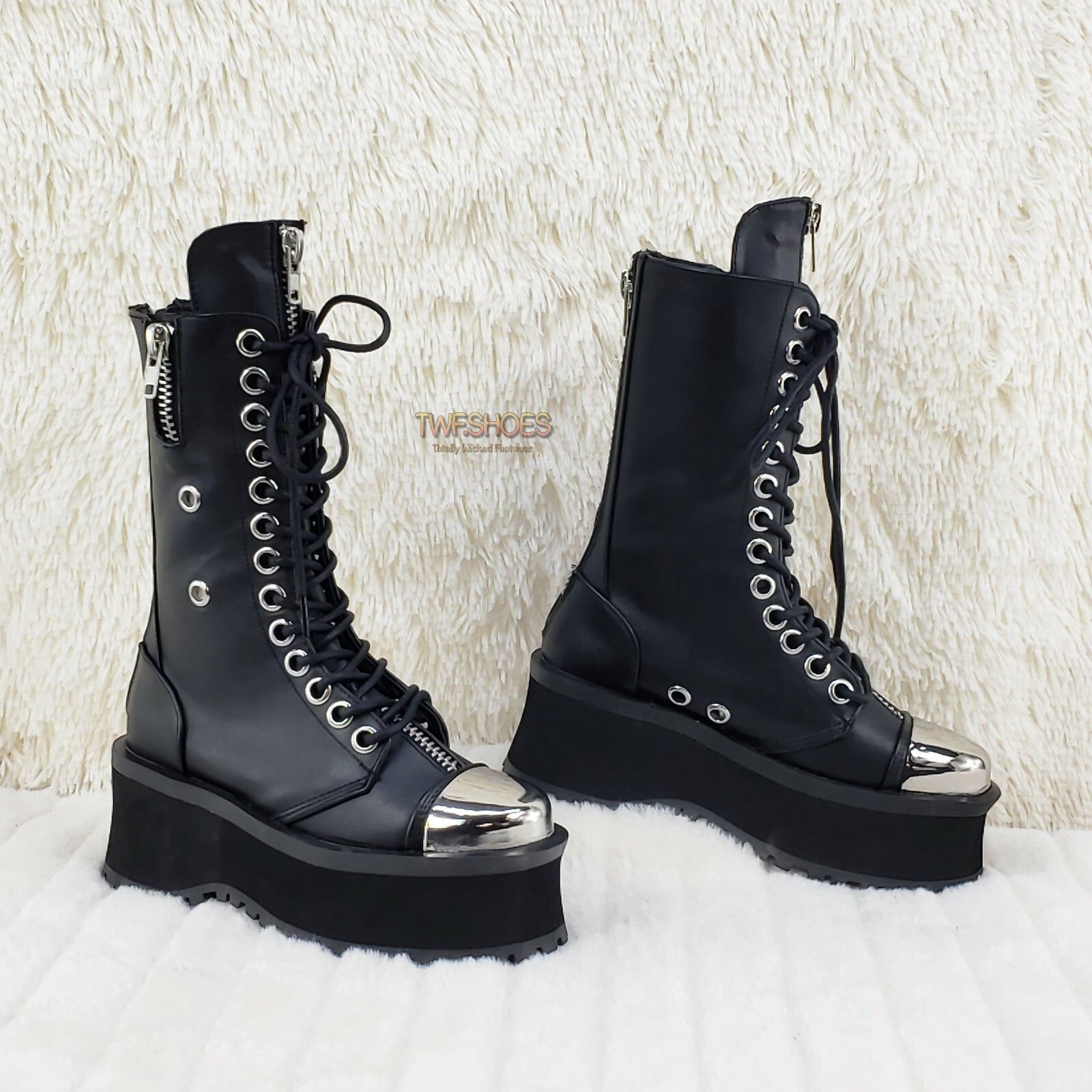 Other Gravedigger 14 Black Chrome Toe Plate Lace Up Boots Men US S Size US 5 / EU 37 - 2 Thumbnail