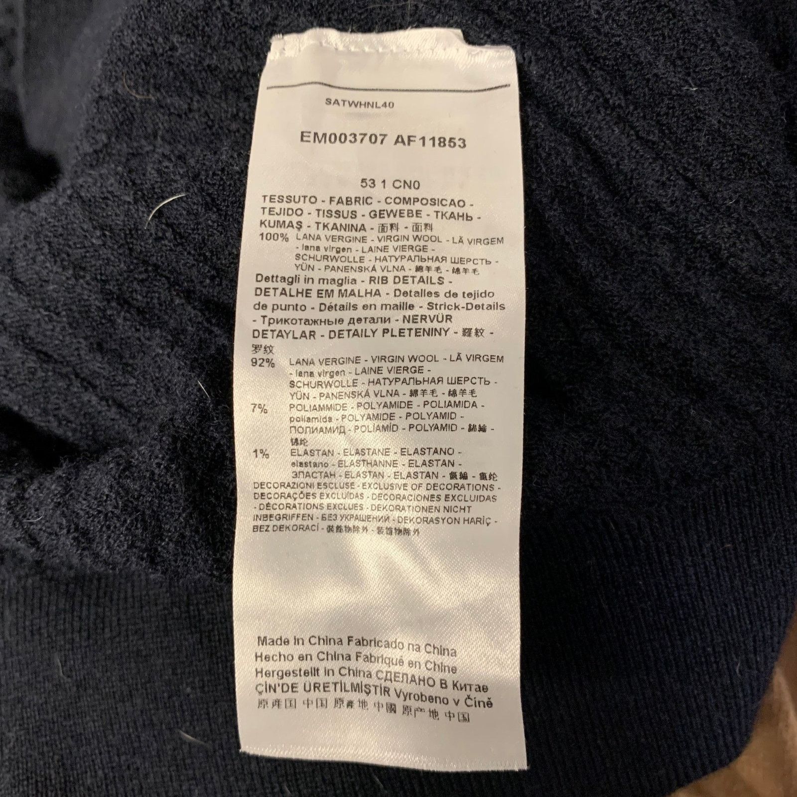 Emporio Armani EMPORIO ARMANI XL Black Waffle Knit Wool Blend Crew-Neck Size US XL / EU 56 / 4 - 6 Thumbnail
