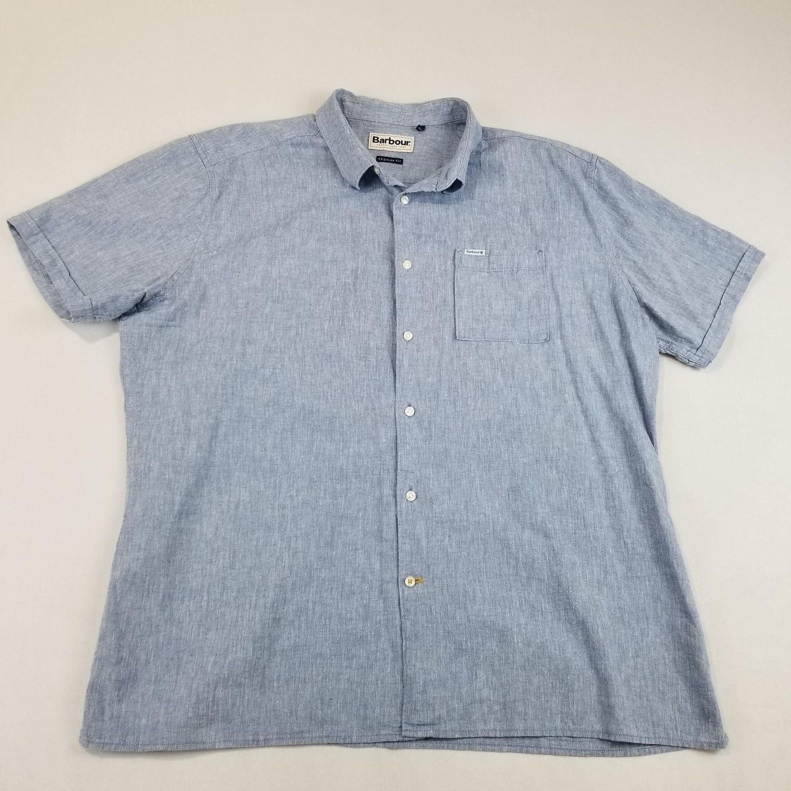 Barbour Barbour Shirt Mens Large Blue Nelson Linen Cotton Chambray Size US L / EU 52-54 / 3 - 11 Thumbnail