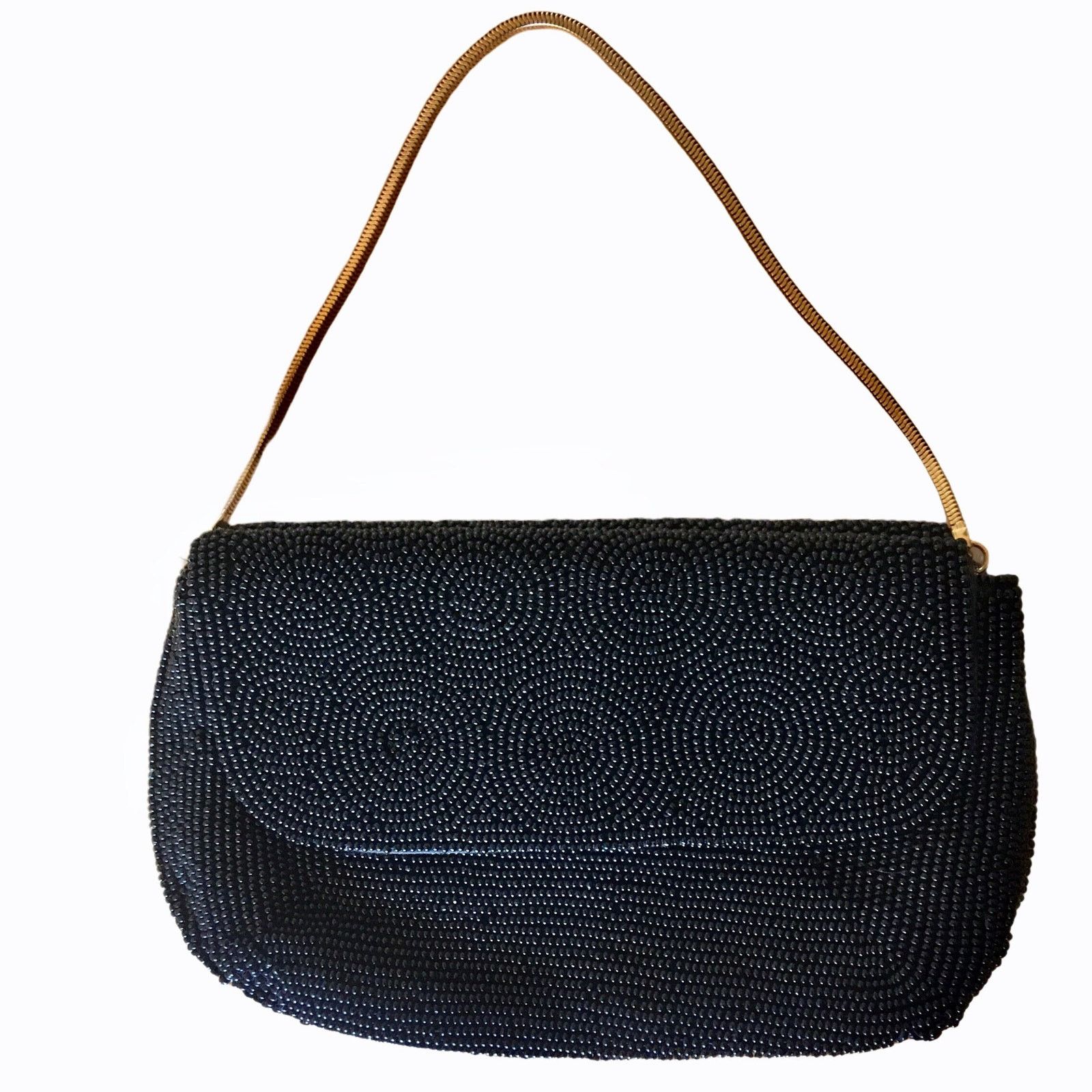 Vintage Harry Rosenfeld 1940S Beaded Triple Entry Evening Bag Purse in Black, Women's