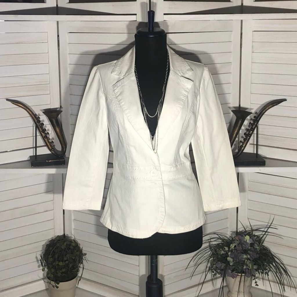 Vintage Apostrophe Embroidered Blazer Button Front Cream Off White 2 Size XS / US 0-2 / IT 36-38 - 5 Thumbnail