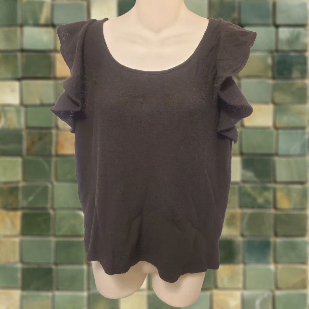 Madewell Madewell Black Linen Blend Textured Ruffle-Sleeve Tank Top Womens Medium Peasant Size M / US 6-8 / IT 42-44 - 1 Thumbnail