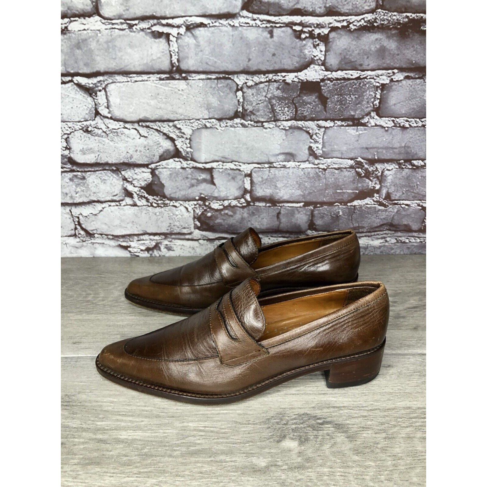Other Elisheba Brown Leather Penny Loafer Pointed Toe Heel Shoes W Size US 6.5 / IT 36.5 - 14 Thumbnail