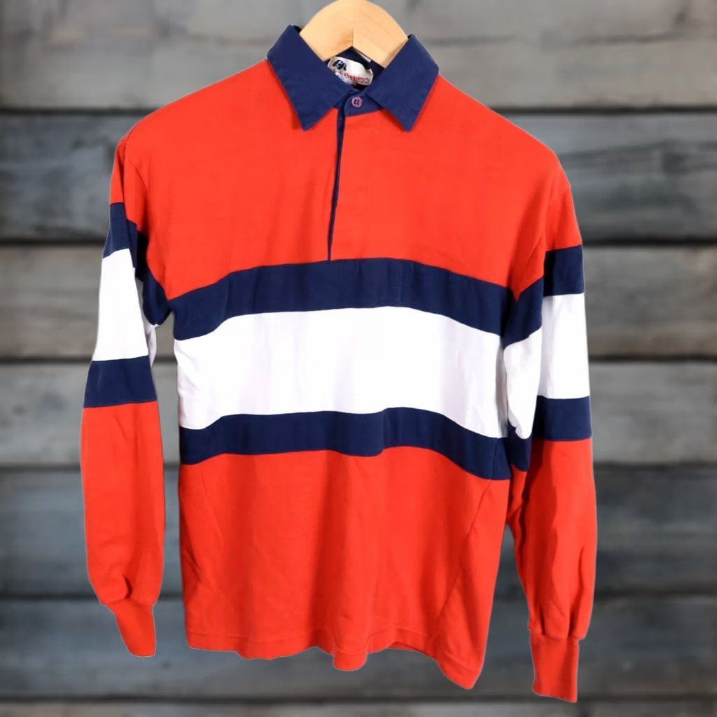 Hush Puppies VINTAGE Hush Puppies Polo Shirt Men: Rugby, Striped, Orange, White, 80s, Lightweight, Cotton Blend, Size S Size US S / EU 44-46 / 1 - 1 Thumbnail
