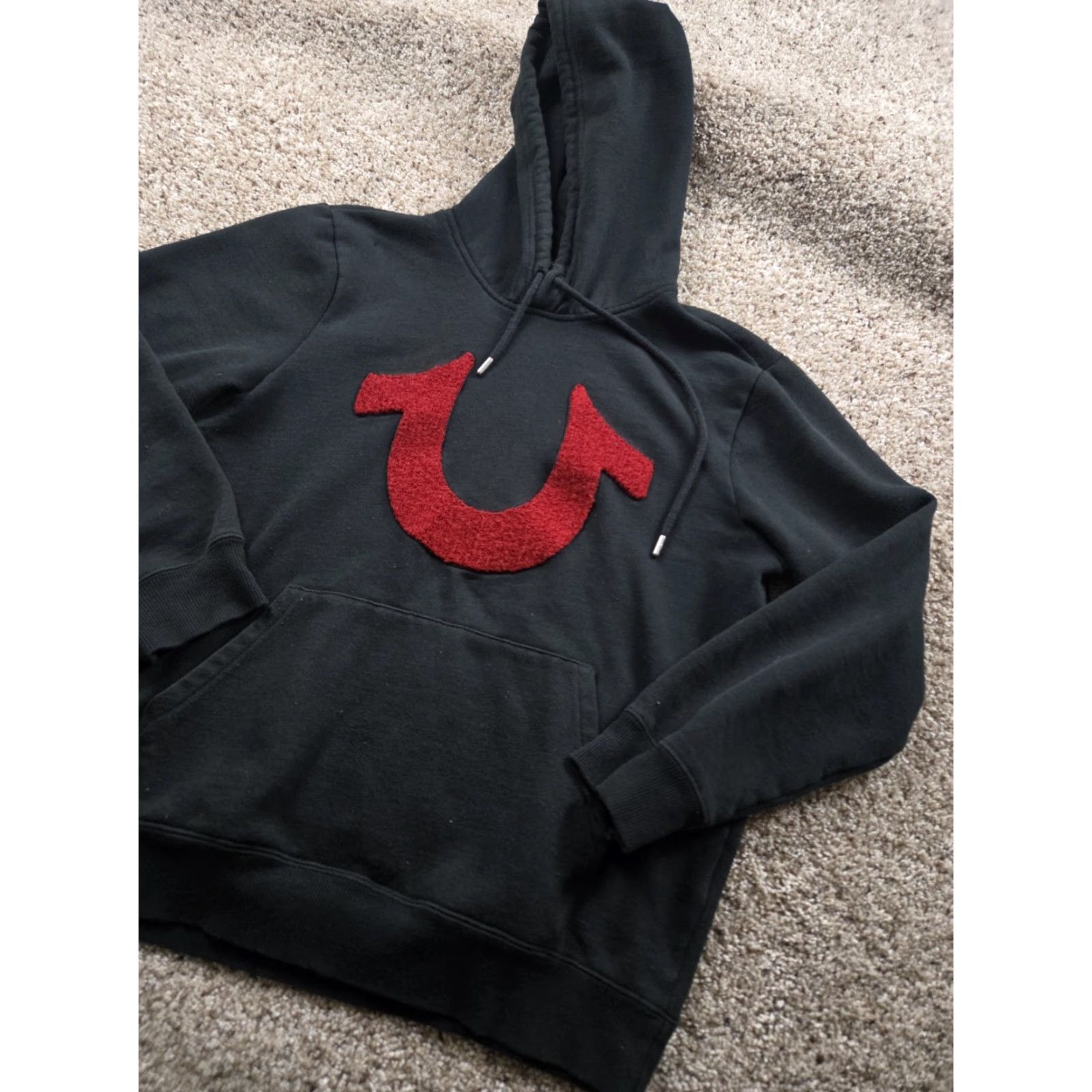 True Religion True Religion Hoodie Mens M Black Horseshoe Chenille Stitched Zip Pockets Logo Regular Knit Pullover Hoodie Mens Size US M / EU 48-50 / 2 - 2 Thumbnail