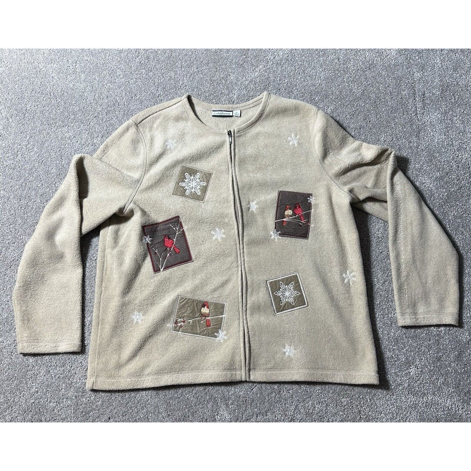 Croft & Barrow Womens XL Sweater Zip Snowflakes Cardinals Birds Cozy Size XL / US 12-14 / IT 48-50 - 1 Thumbnail