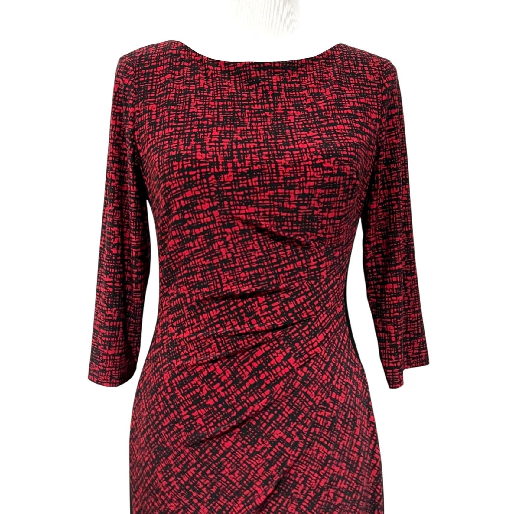 Ralph Lauren Lauren Ralph Lauren Dress Knit Jersey Ruched Sheath 3/4 Sleeve Women 6 Red Black Knit Jersey Dress Ruth Sheath Red Black 6 Women Penned Size M / US 6-8 / IT 42-44 - 5 Thumbnail