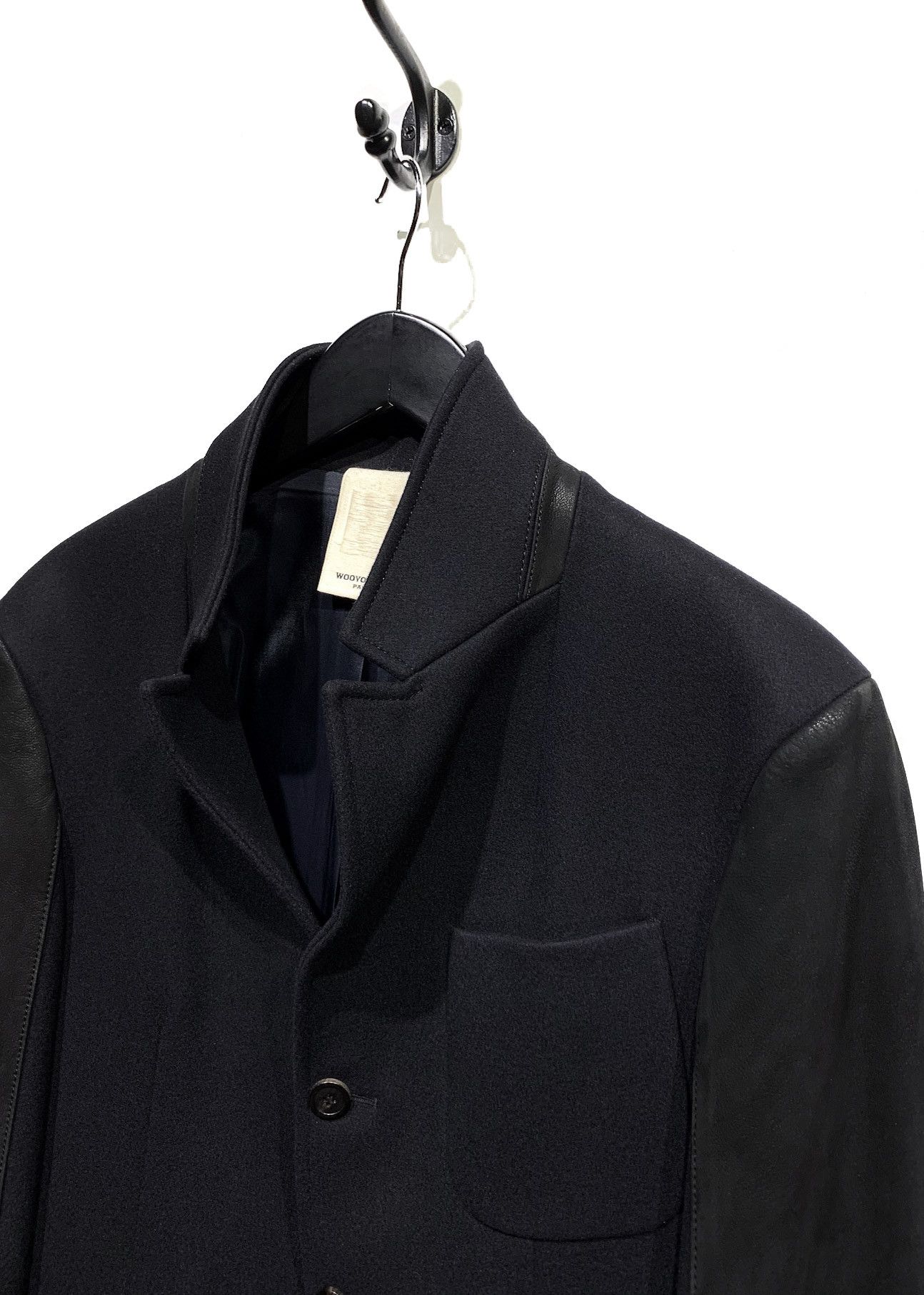 Wooyoungmi Wooyoungmi Navy Wool Blazer Jacket Black Leather Sleeves Size 38R - 7 Thumbnail