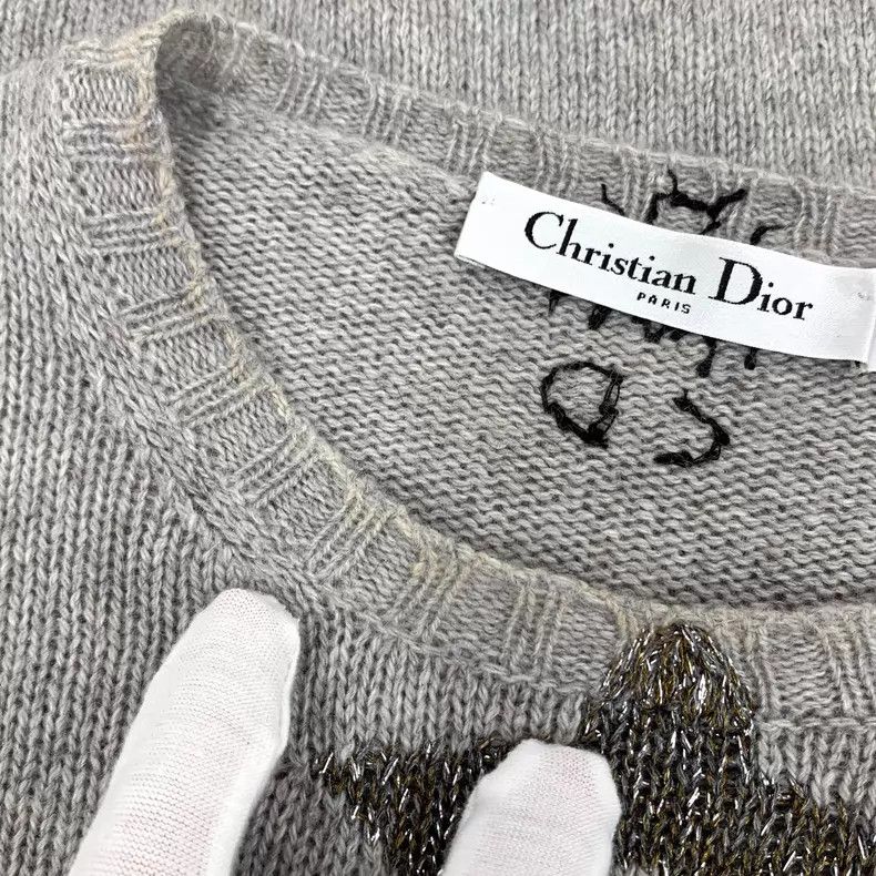 Dior Dior Gray star and moon pattern embroidered cashmere sweat Size XS / US 0-2 / IT 36-38 - 9 Thumbnail