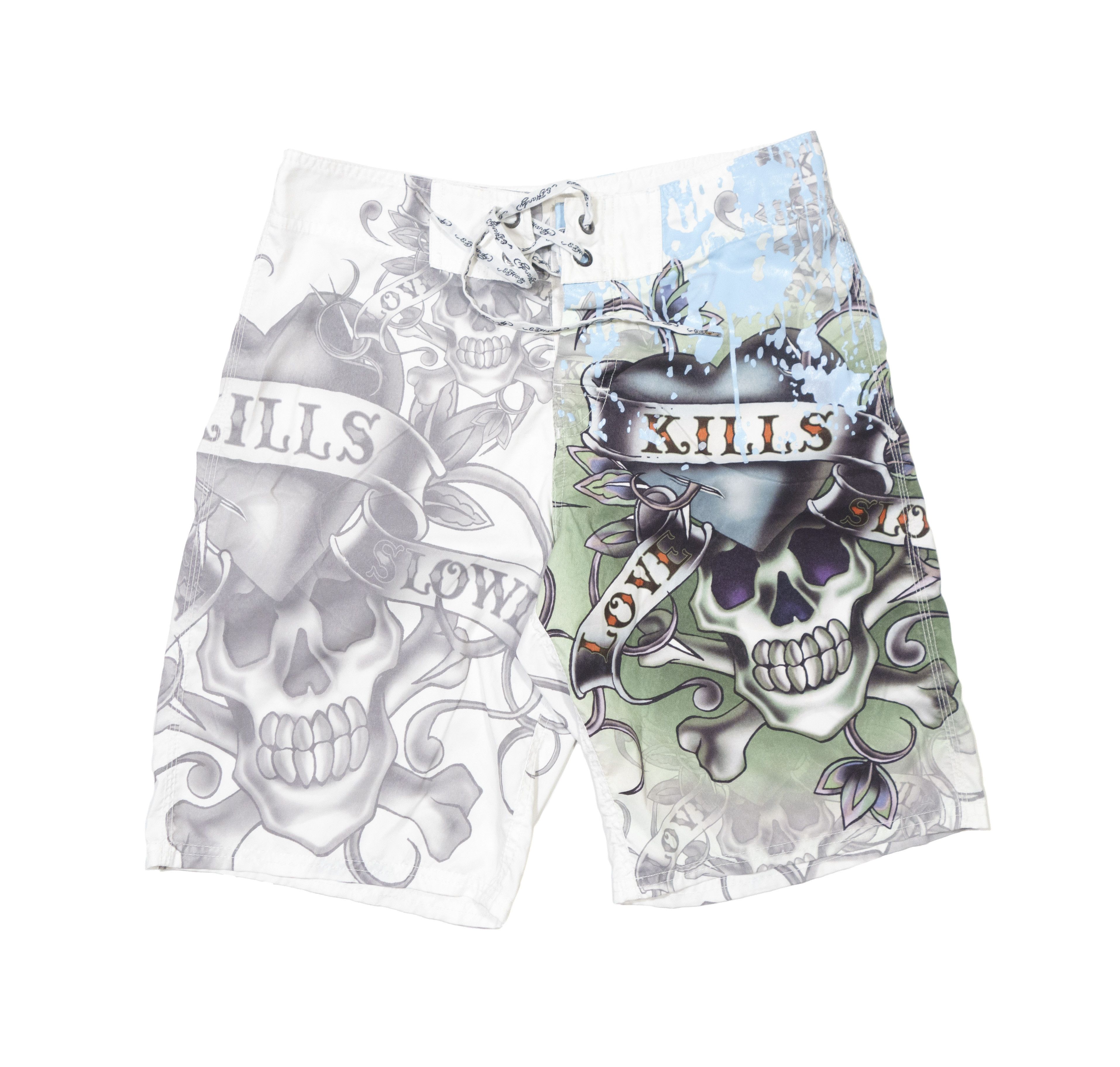 Ed Hardy 00S Skull Printed All Over Surf Shorts Vintage Size US 32 / EU 48 - 1 Thumbnail