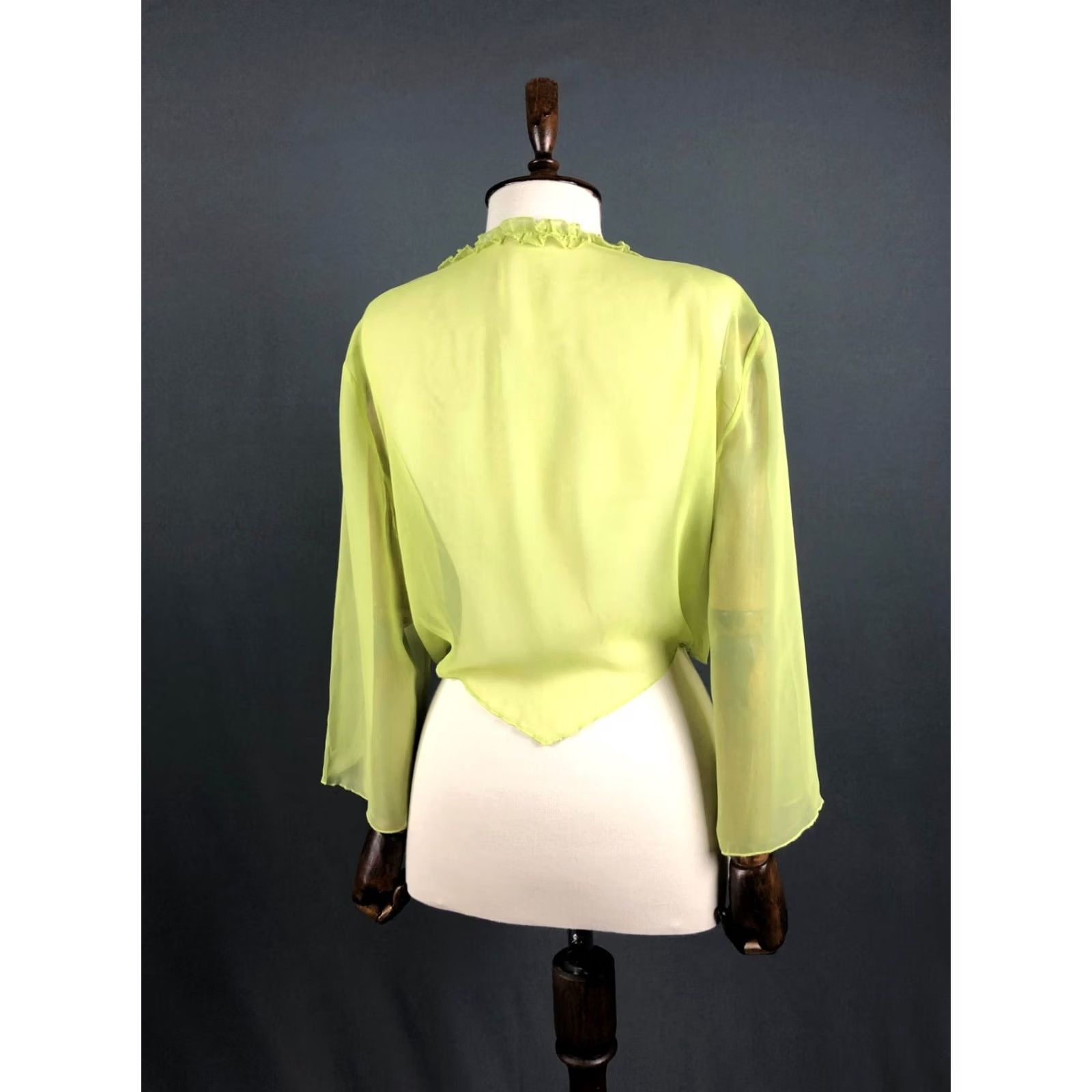 Vintage Bottega Blouse Tie 3/4 Sleeve Viscose Green Women Dressy Debut Tie Bolero Top Size ONE SIZE - 3 Thumbnail