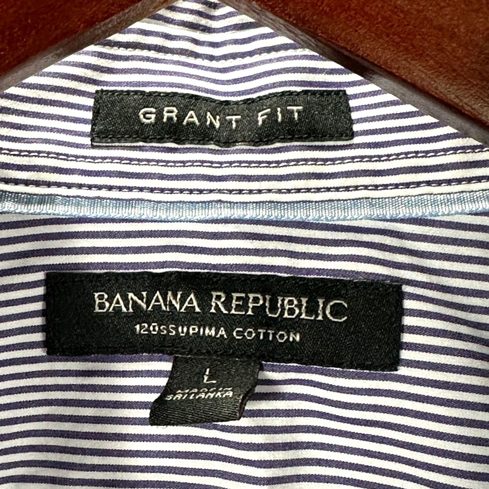 Banana Republic Banana Republic Shirt Mens L Grant Fit 120's Supima Cotton Purple Stripe Long Sleeve Button-Up Collared Size US L / EU 52-54 / 3 - 3 Thumbnail