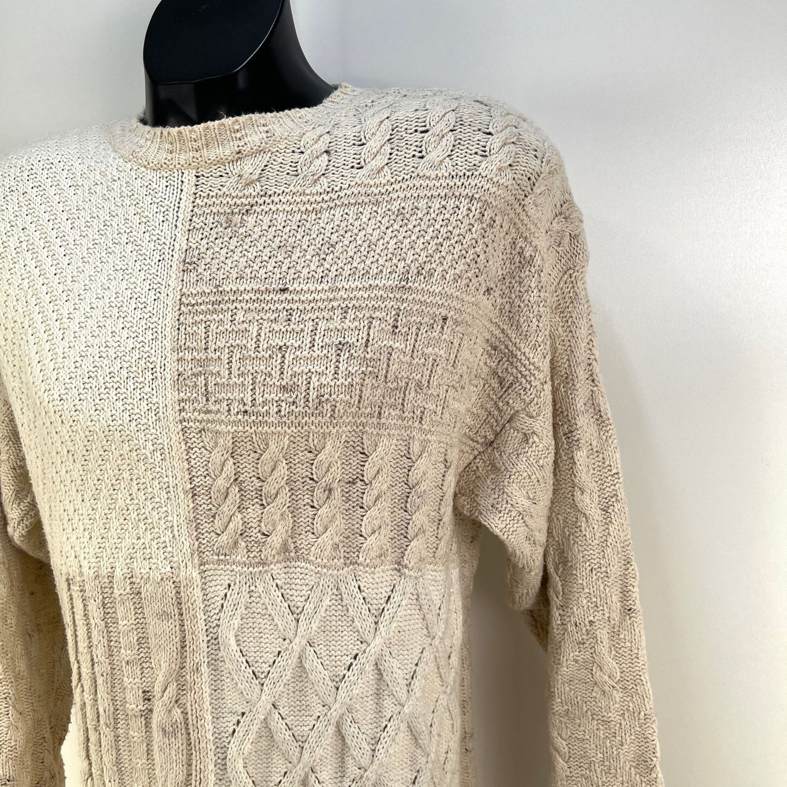Vintage 90s Liz Wear Ivory Cotton Knit Oversized Crewneck Sweater Size US S / EU 44-46 / 1 - 4 Thumbnail