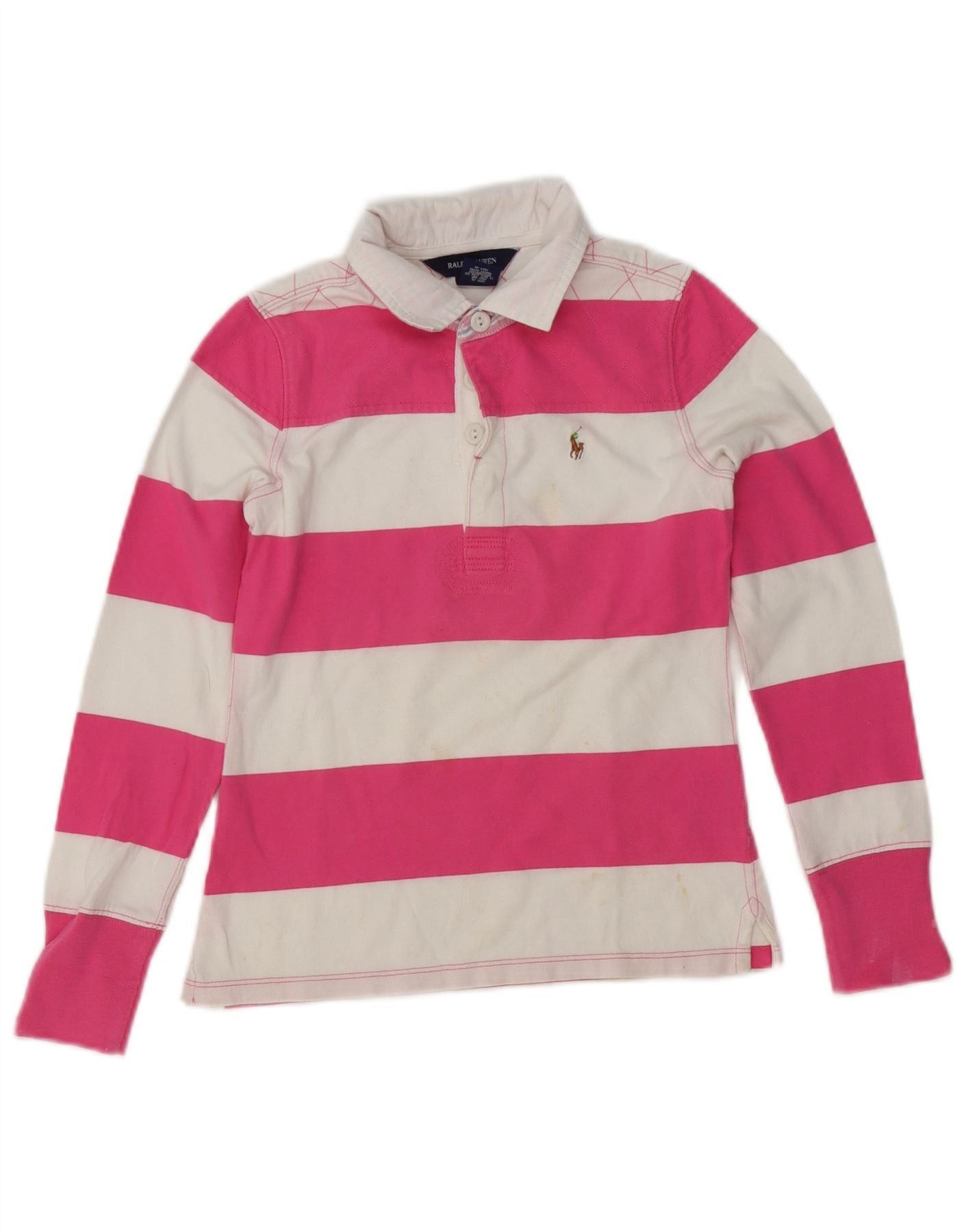Ralph Lauren Girls Rugby Polo Shirt 8-9 Years Medium Pink Striped Size S / US 4 / IT 40 - 1 Thumbnail
