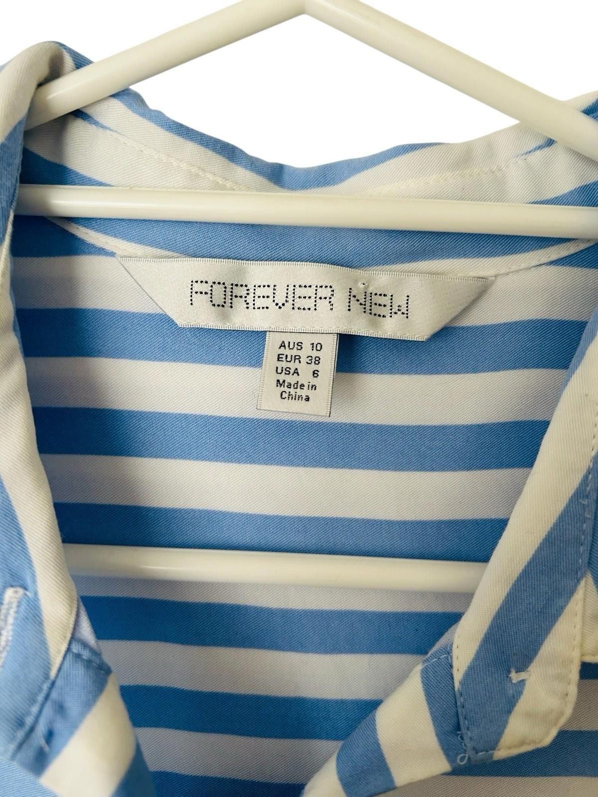 Designer FOREVER NEW Casual Shirt Top Striped Short Sleeve - Sz 10 Size XS / US 0-2 / IT 36-38 - 4 Thumbnail