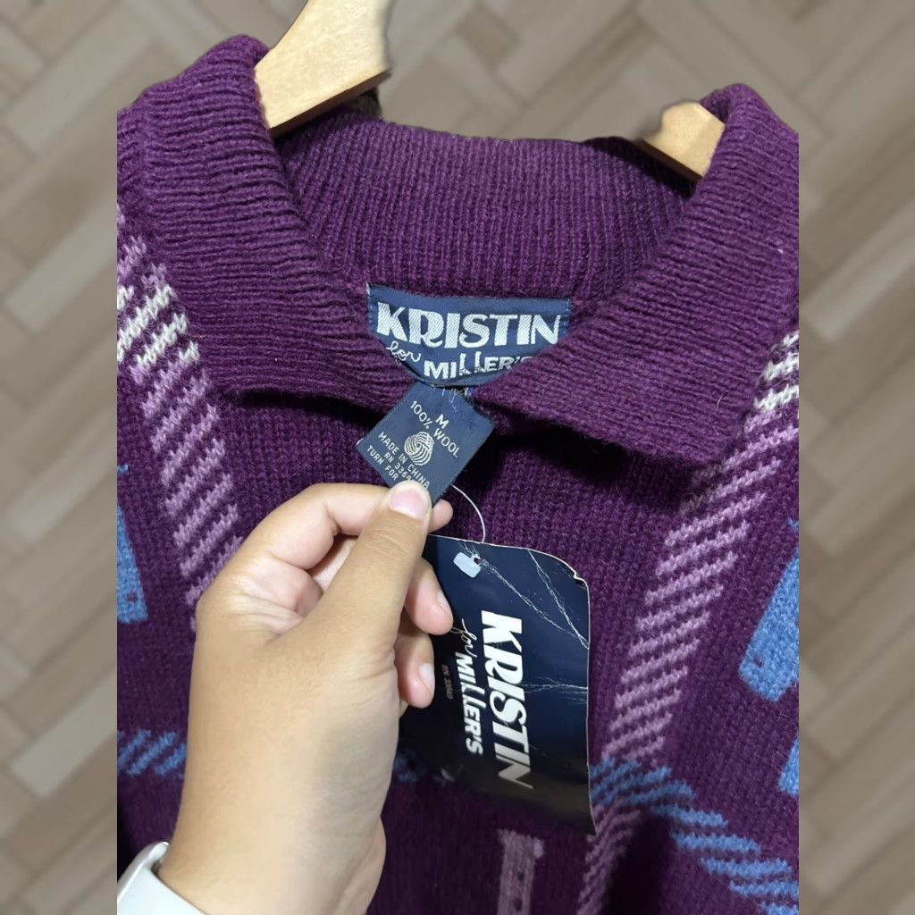 Vintage VINTAGE Miller 100% Wool Oversized Sweater Women Knit Mock Neck Long Sleeve Purple Horses Animal Print M Size M / US 6-8 / IT 42-44 - 1 Thumbnail