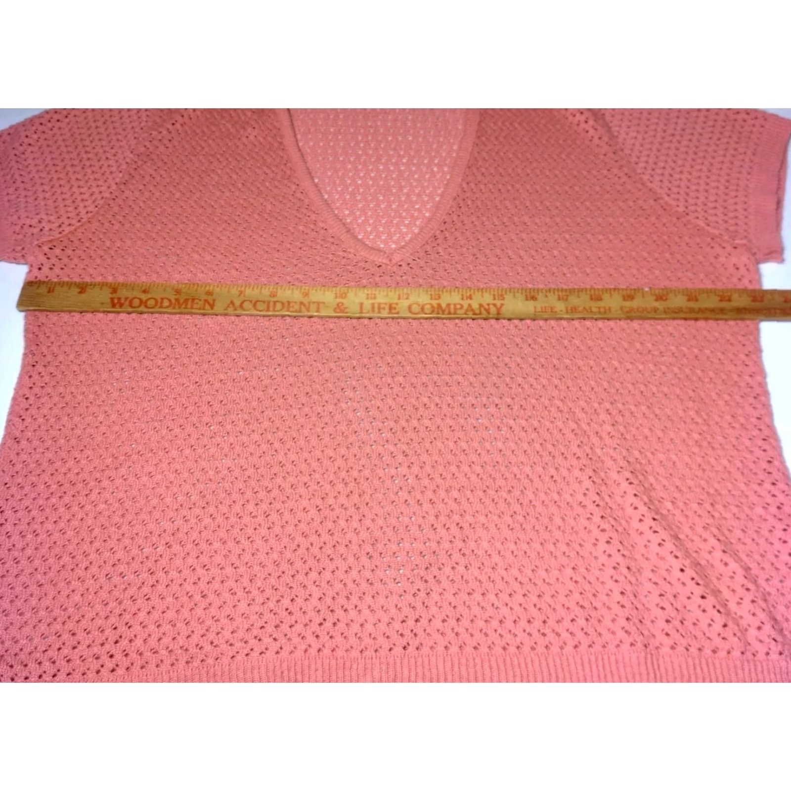Vintage Lane Bryant Sweater Hooded Open Knit Short Sleeve V-Neck Casual Pullover Plus Size 22/24 Salmon Pink Size 3XL / US 20-22 - 3 Thumbnail