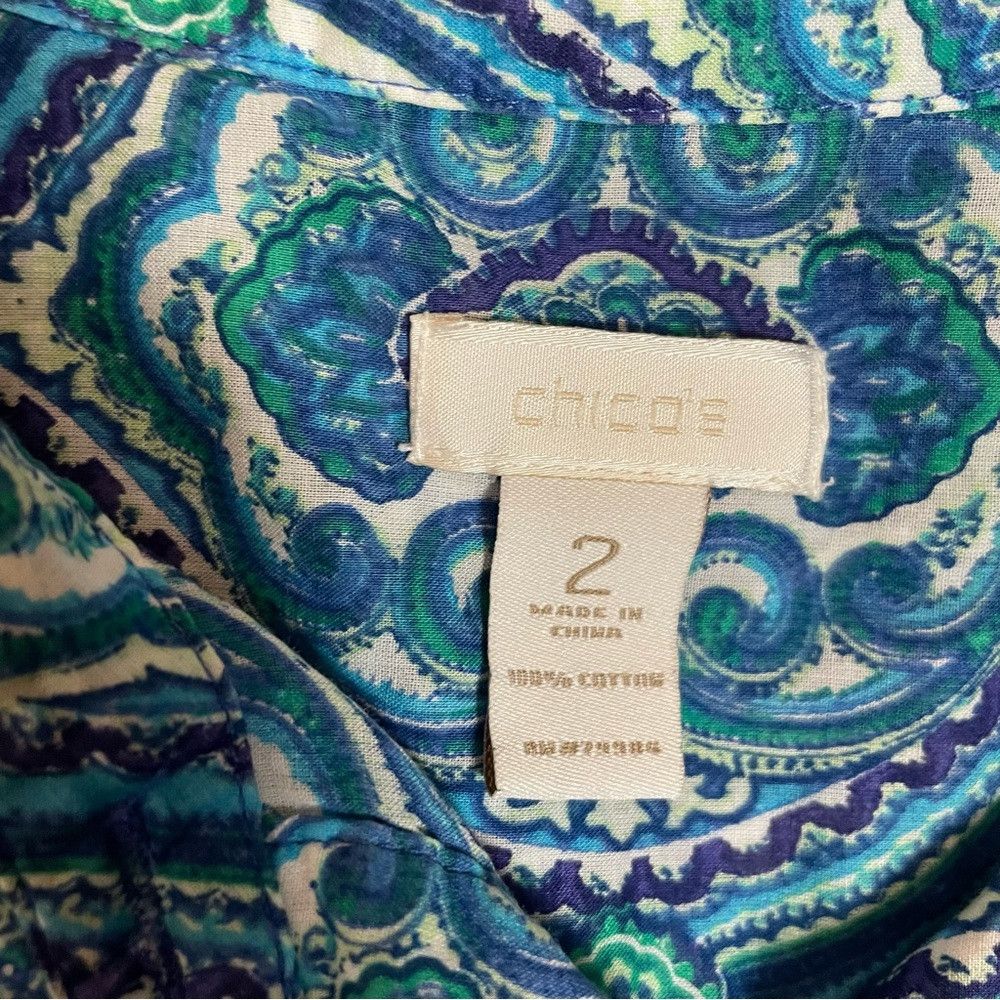 Chicos Chico's Blue Cotton 3/4 Sleeve Button Shirt Size 2 US L Size L / US 10 / IT 46 - 8 Thumbnail