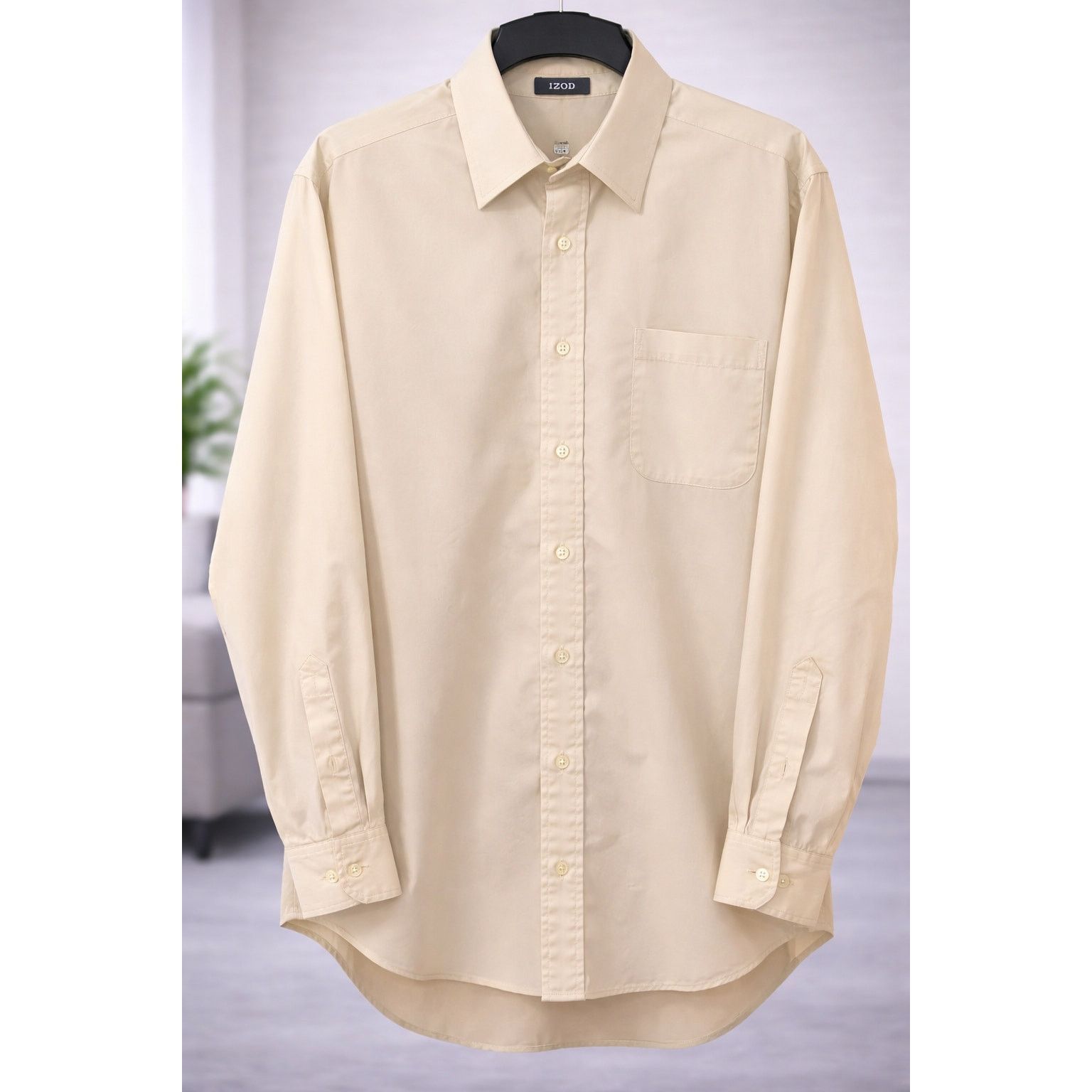 Izod IZOD Men’s Dress Shirt Large 16 34/35 Cream Button Down Size US L / EU 52-54 / 3 - 1 Thumbnail