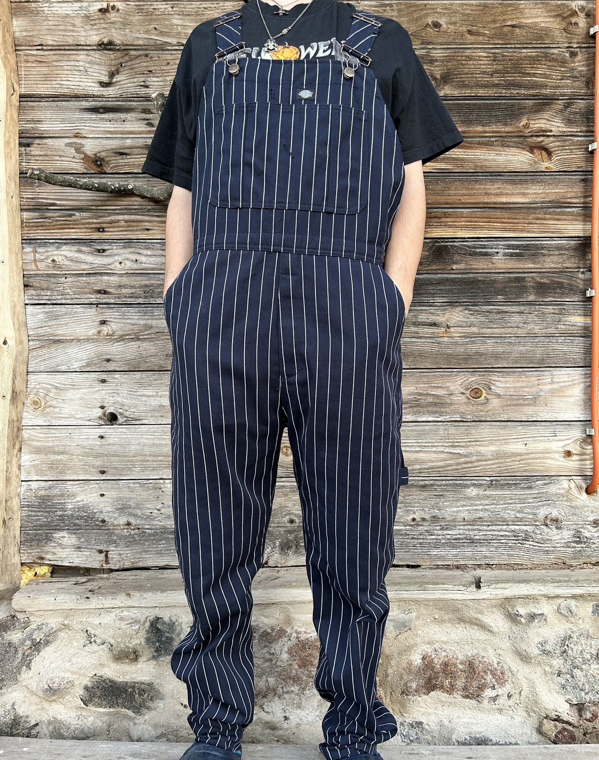 Dickies Dickies Blue Striped Dungarees Overalls W31 L32 Size US 31 - 1 Thumbnail