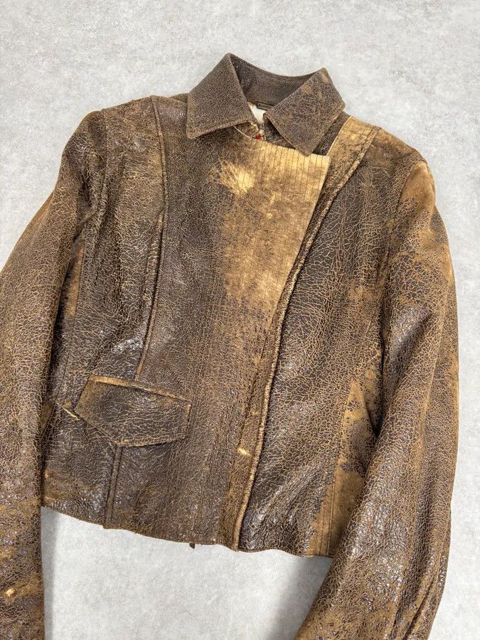 Roberto Cavalli 2000s Roberto Cavalli Raw Brown Leather Patchwork Lining Jacket Size M / US 6-8 / IT 42-44 - 6 Thumbnail