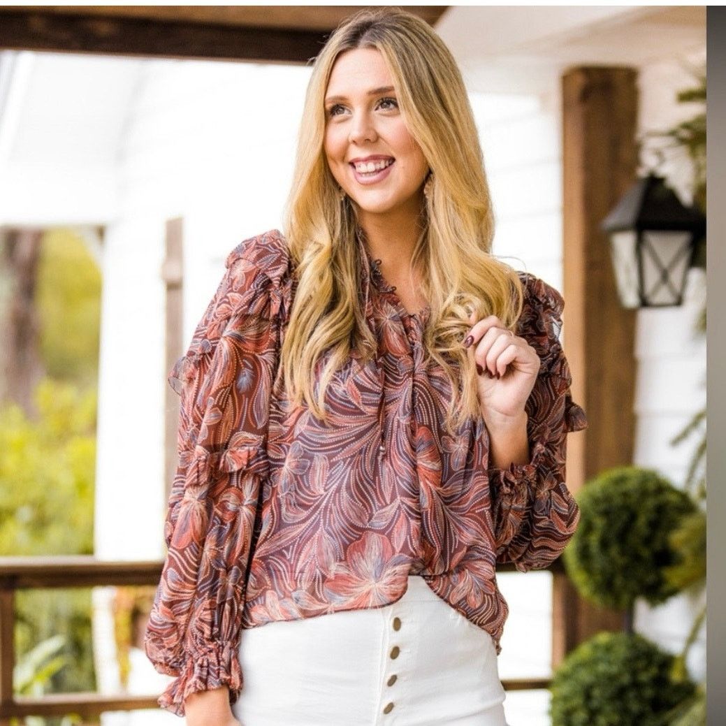 & Other Stories NEW OLIVACEOUS BLOUSE BOHO CHIC OVERSIZED SZ M BROWN FLORAL Size M / US 6-8 / IT 42-44 - 1 Thumbnail