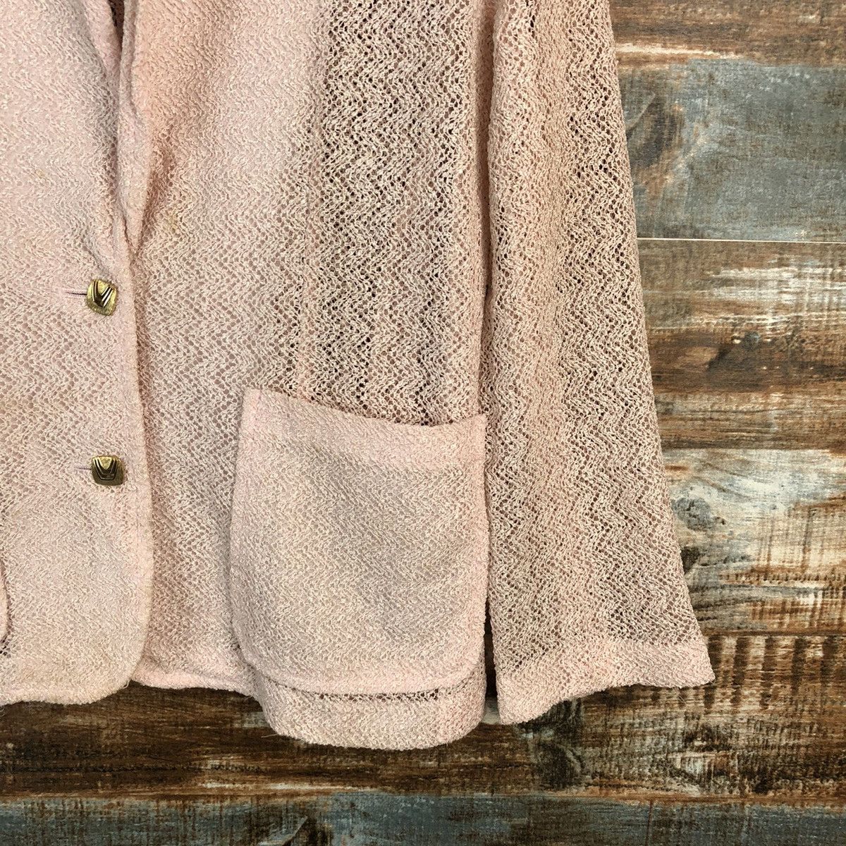 Japanese Brand × Vintage Japanese Brand Pink crochet meshnet Cardigan Knitwear #A1243 Size M / US 6-8 / IT 42-44 - 8 Thumbnail