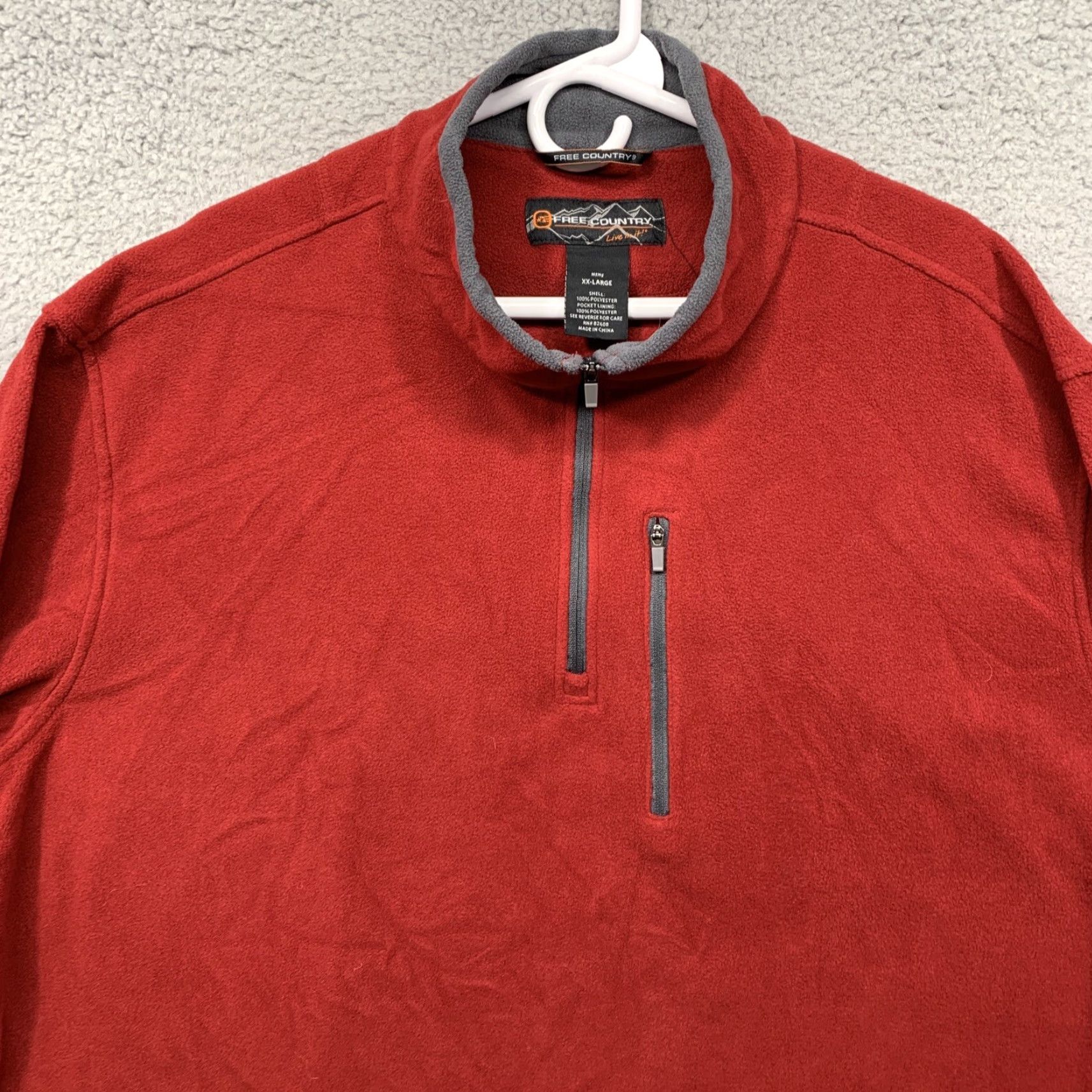 Free Country Grays Sweatshirt Men’s Size XXLG 1/4 Zip Red Gray Front Pocket LOGO 2XL Free Country Size US XXL / EU 58 / 5 - 2 Thumbnail