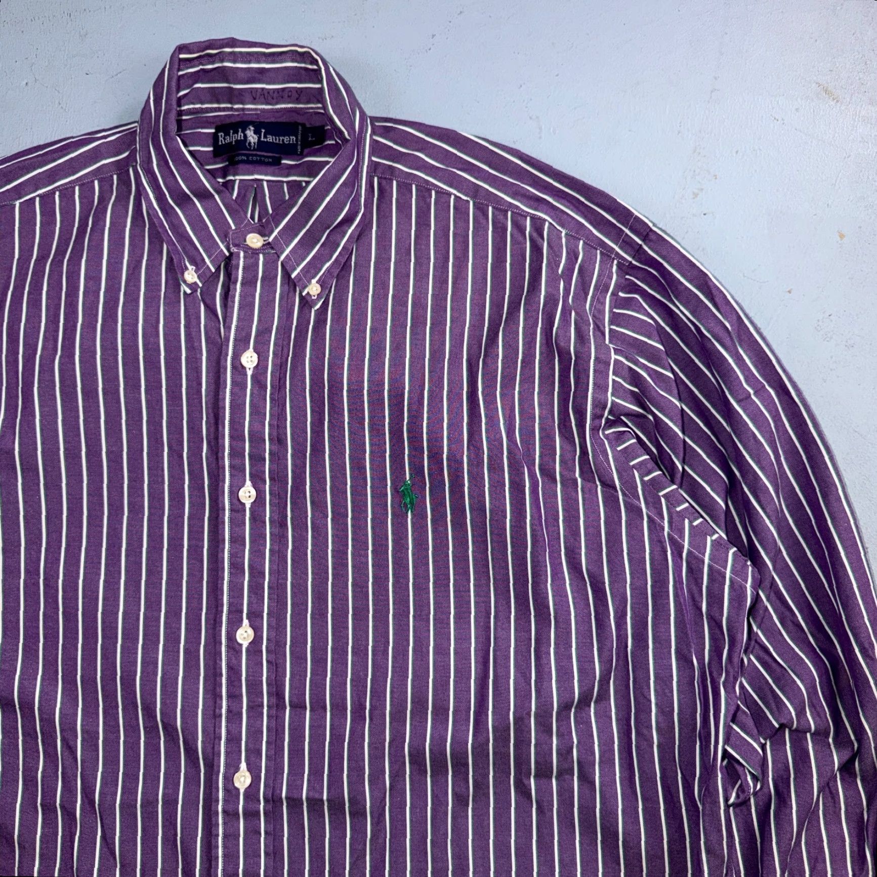 Polo Ralph Lauren VINTAGE Polo Ralph Lauren Shirt Mens Small Purple Poplin Cotton Striped Preppy Button-Up Collared Long Sleeve Regular Size US L / EU 52-54 / 3 - 2 Thumbnail