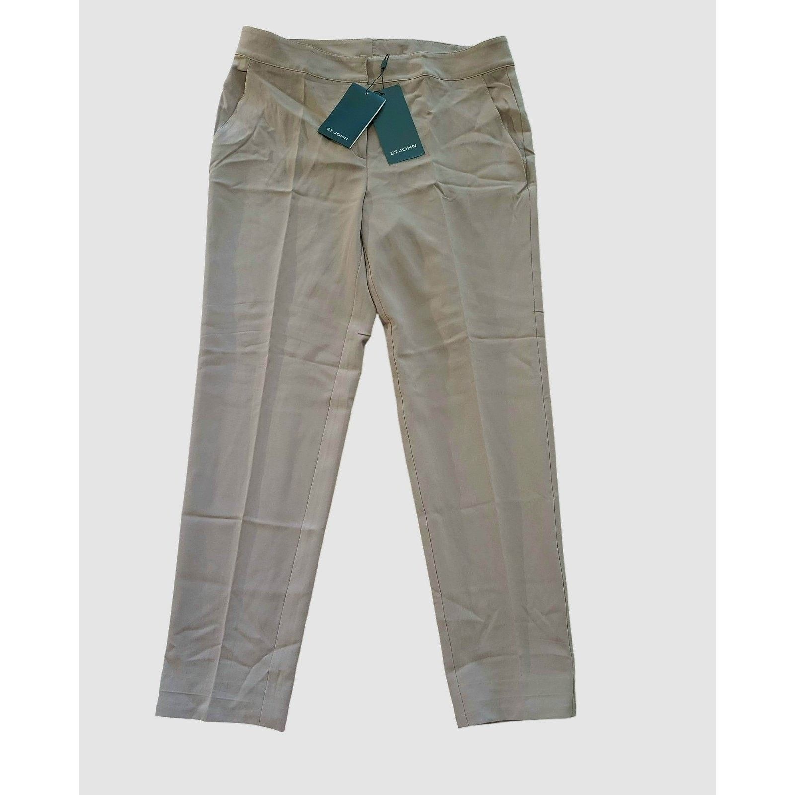 St. John St John Pants Sz 8 Khaki Dove Straight Leg Trousers $395 Size 30" / US 8 / IT 44 - 1 Thumbnail