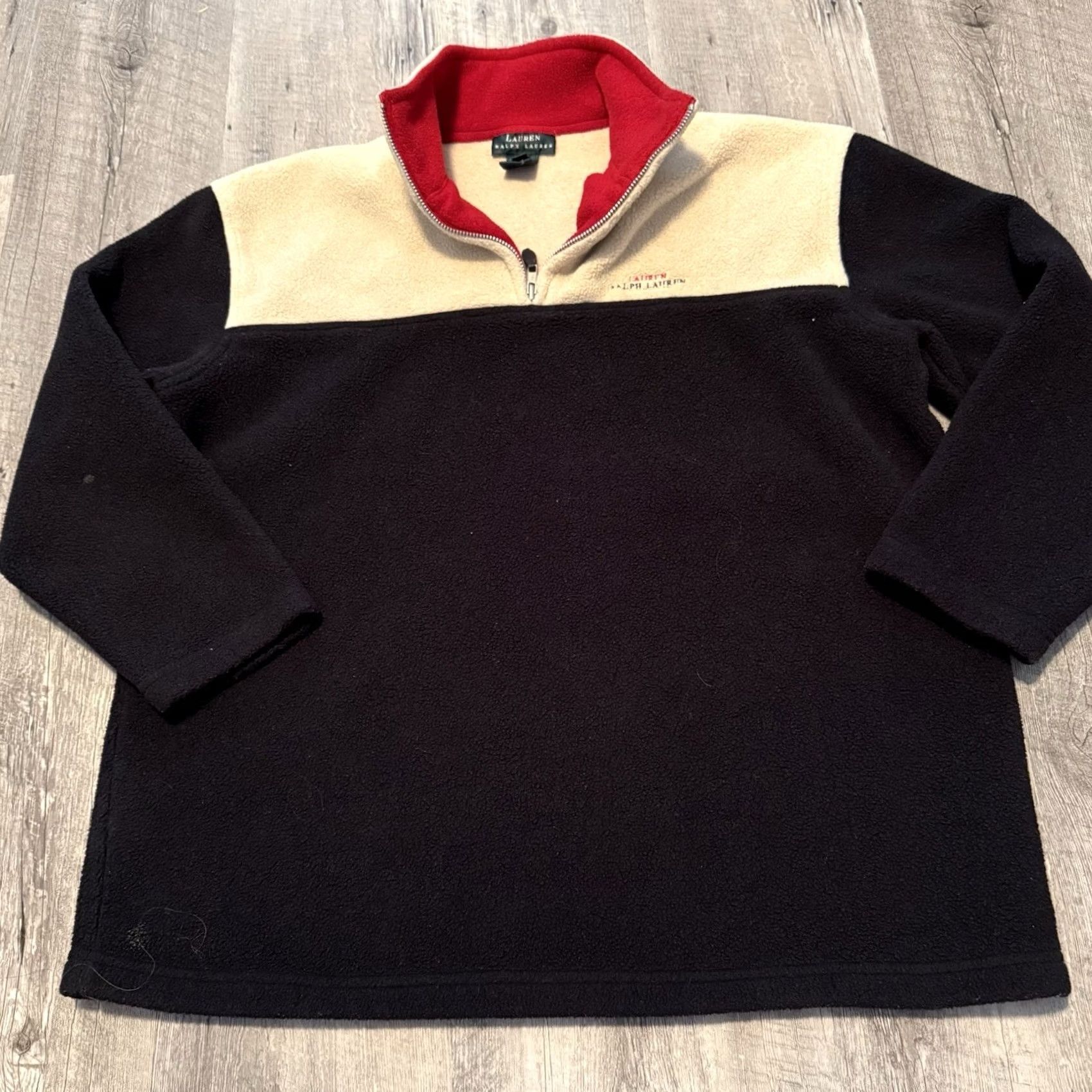 Ralph Lauren Lauren Ralph Lauren Women Medium Black Beige 1/4 Zip Fleece Pullover USA Size M / US 6-8 / IT 42-44 - 7 Thumbnail