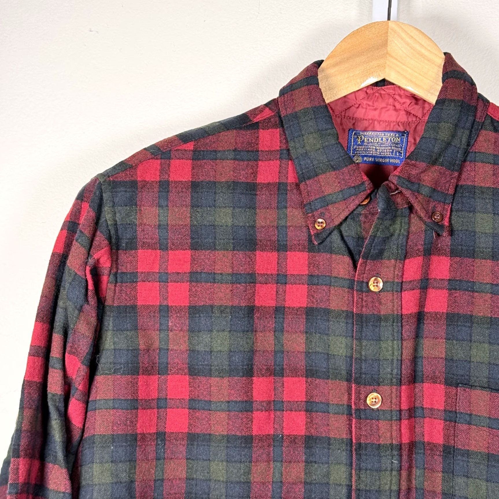 Pendleton VINTAGE Pendleton Shirt Plaid Wool Red Green Large Men Button-Down Long Sleeve Size US L / EU 52-54 / 3 - 2 Thumbnail