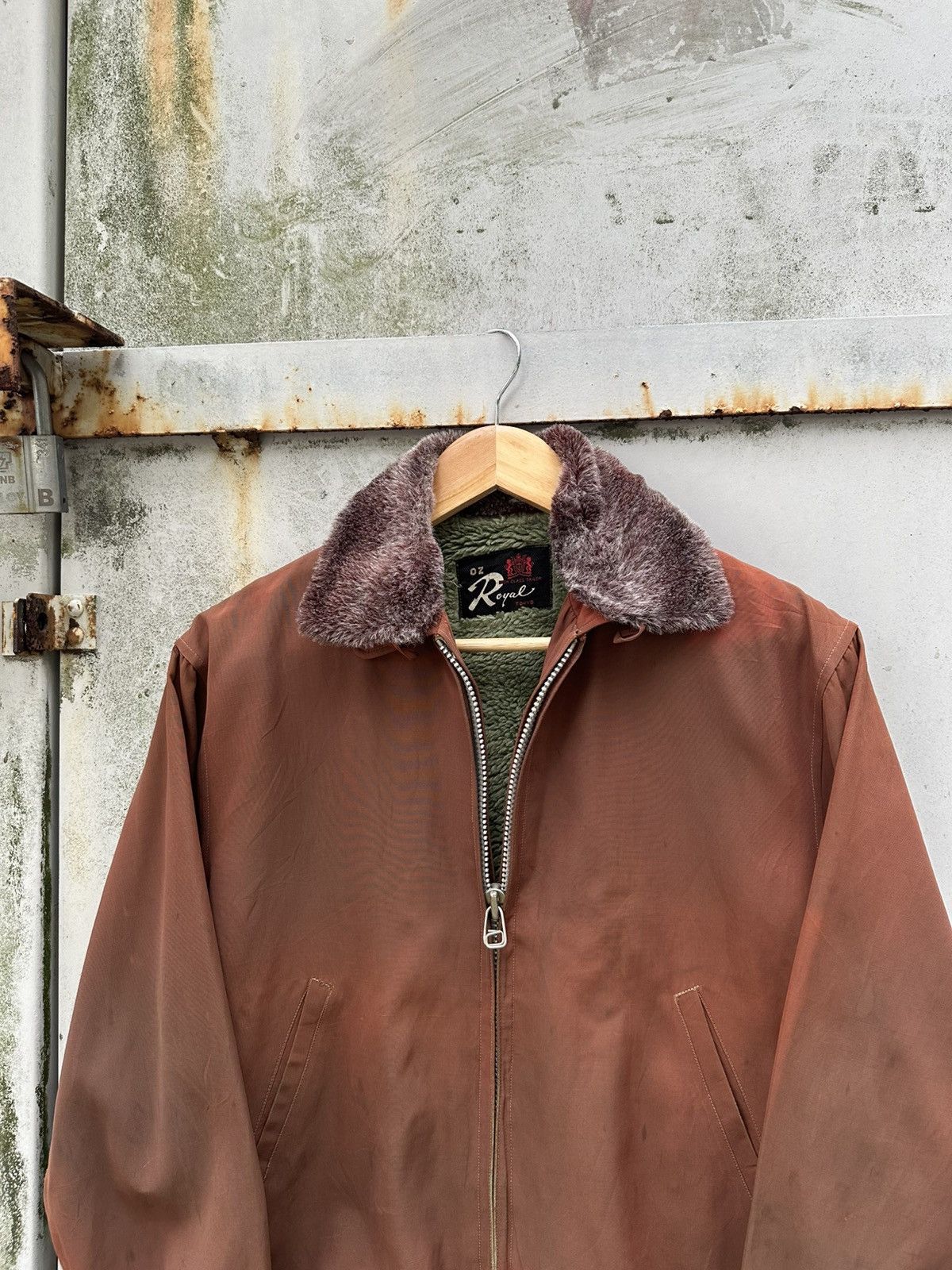 Vintage 👹Vintage Faded Royal Tokyo Brown Fleece Lined Bomber Jacket Size US S / EU 44-46 / 1 - 4 Thumbnail
