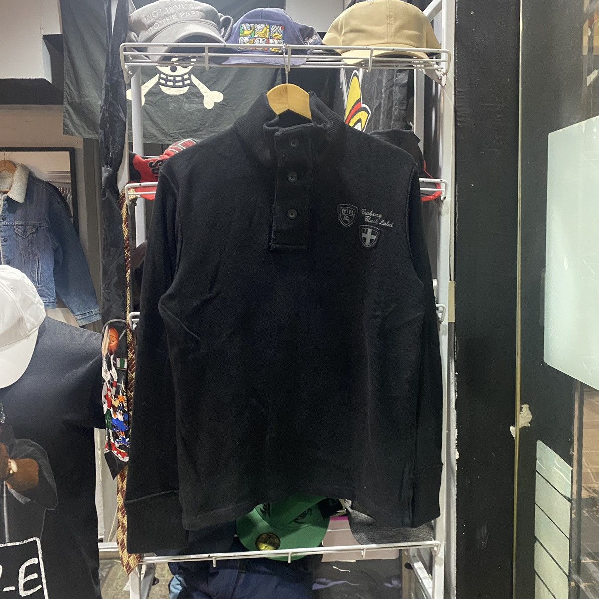 Burberry × Vintage Burberry Black Label Half Zip Button Up Patches Logo Sweater Size US L / EU 52-54 / 3 - 1 Thumbnail