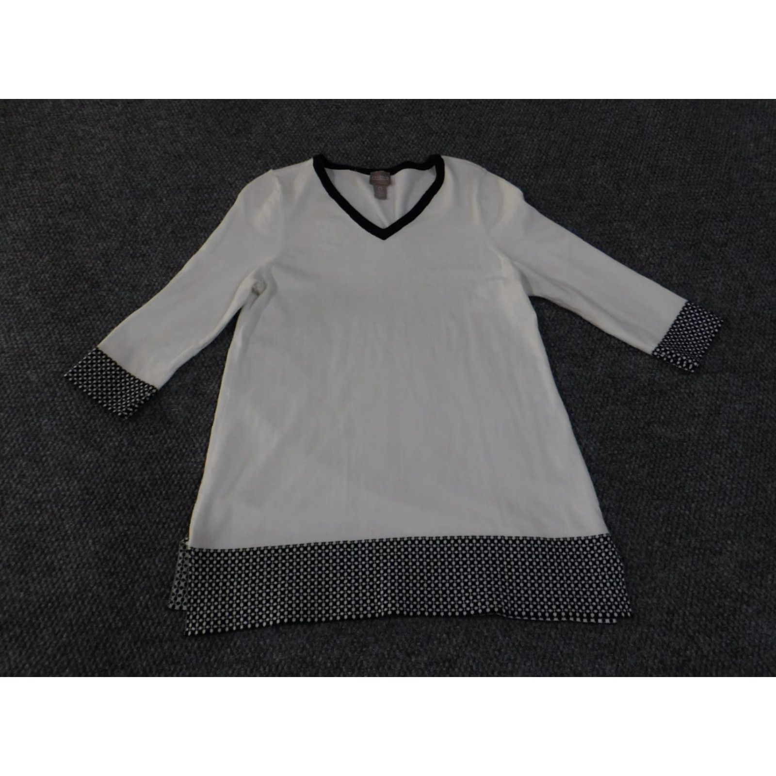 Vintage Chicos White Knit Pullover Womens V-Neck Cotton Stretch 3/4 Sleeve Lightweight Pullover Sweatery Shirt? Size XS / US 0-2 / IT 36-38 - 4 Thumbnail