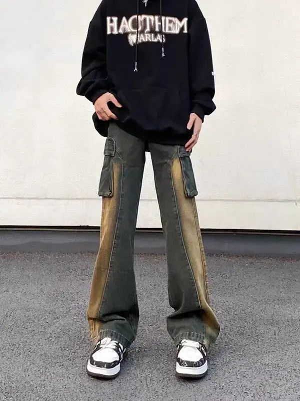 Japanese Brand × Jean Vintage washed pocket cargo patchwork bootcut jeans Size US 32 / EU 48 - 2 Thumbnail