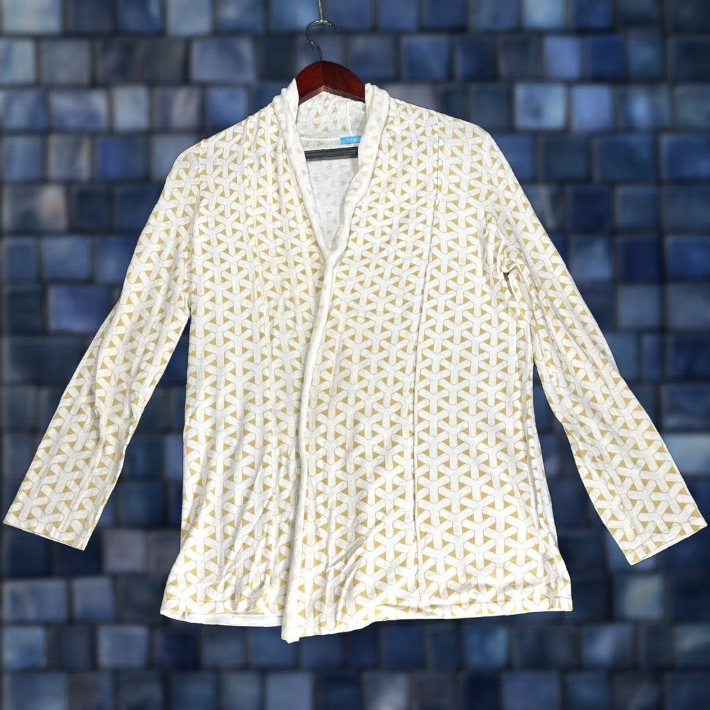J.McLaughlin J. McLaughlin Sweater Womens XS Cardigan Open White Gold Print Cotton Knit V-Neck Long Sleeve Size XS / US 0-2 / IT 36-38 - 1 Thumbnail