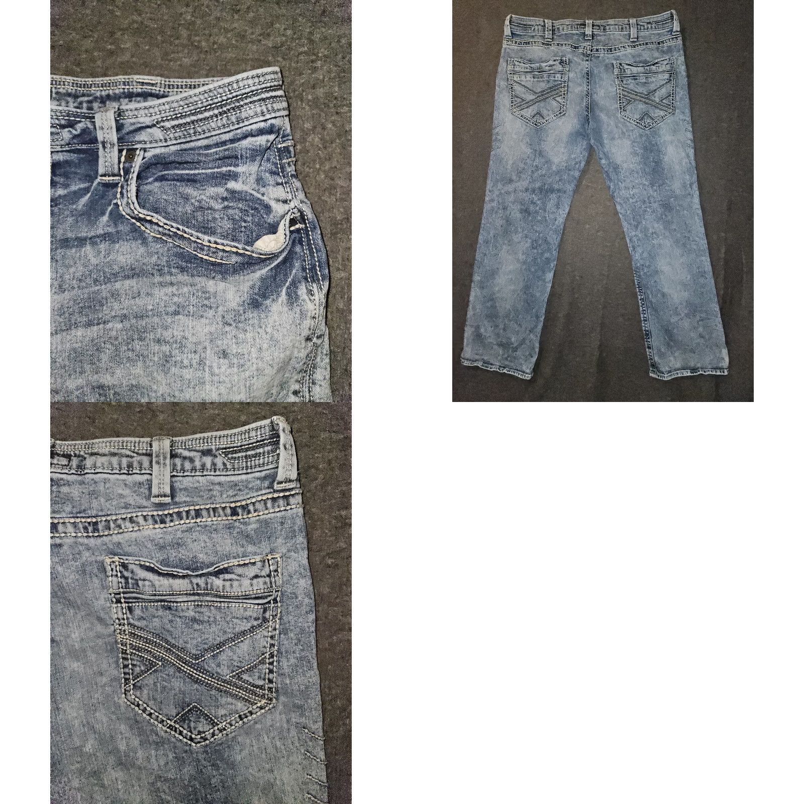 Decree Decree Jeans Men's 36x30 Straight Leg Mid Rise Acid Wash Stretch Embroidered Size US 36 / EU 52 - 8 Thumbnail