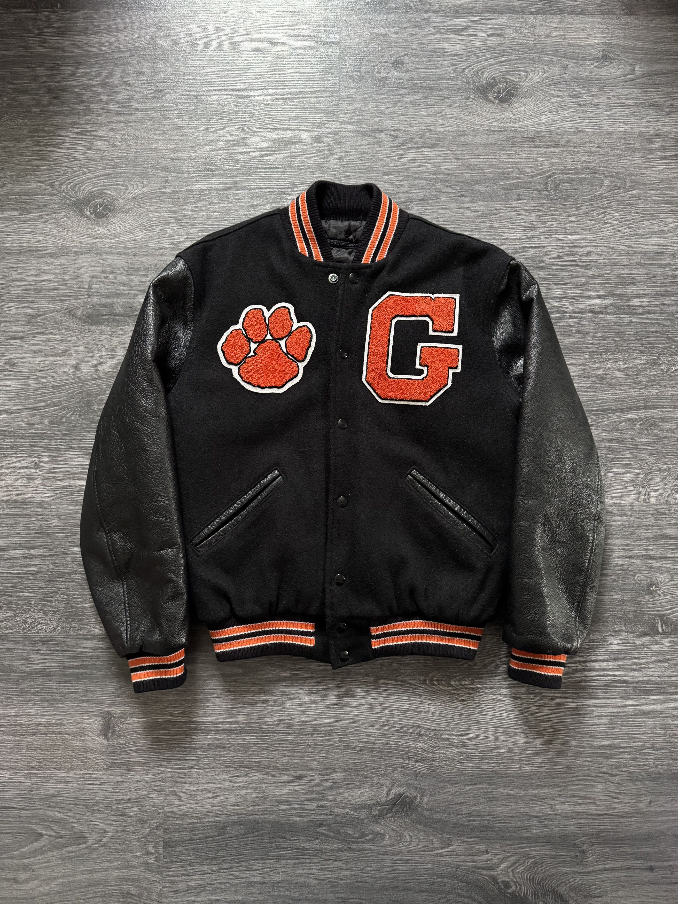 Vintage Akron Felt Wool Varsity Leather Sleeves Jacket