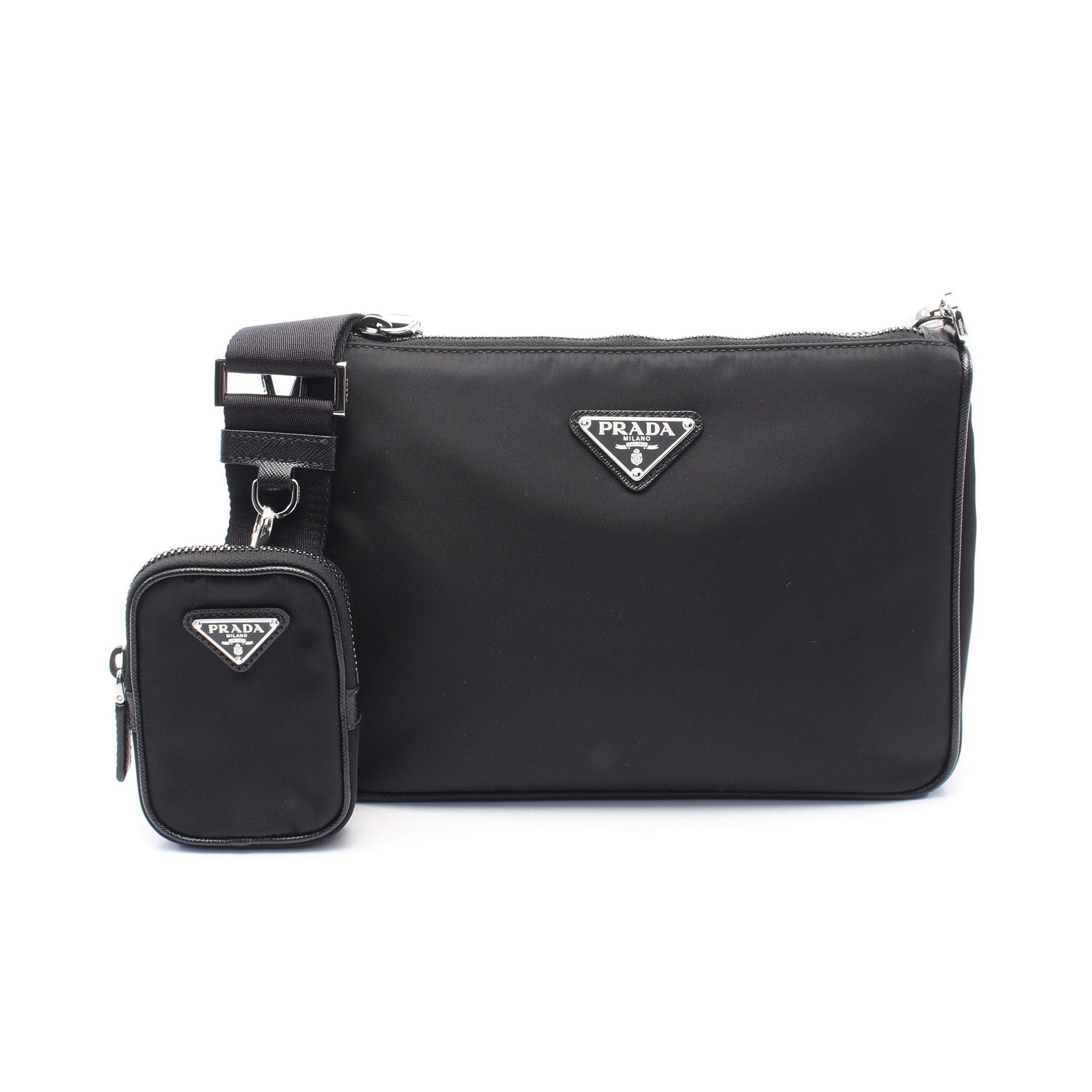 Prada Prada Saffiano Travel Shoulder Bag Nylon Leather Black Size ONE SIZE - 1 Thumbnail