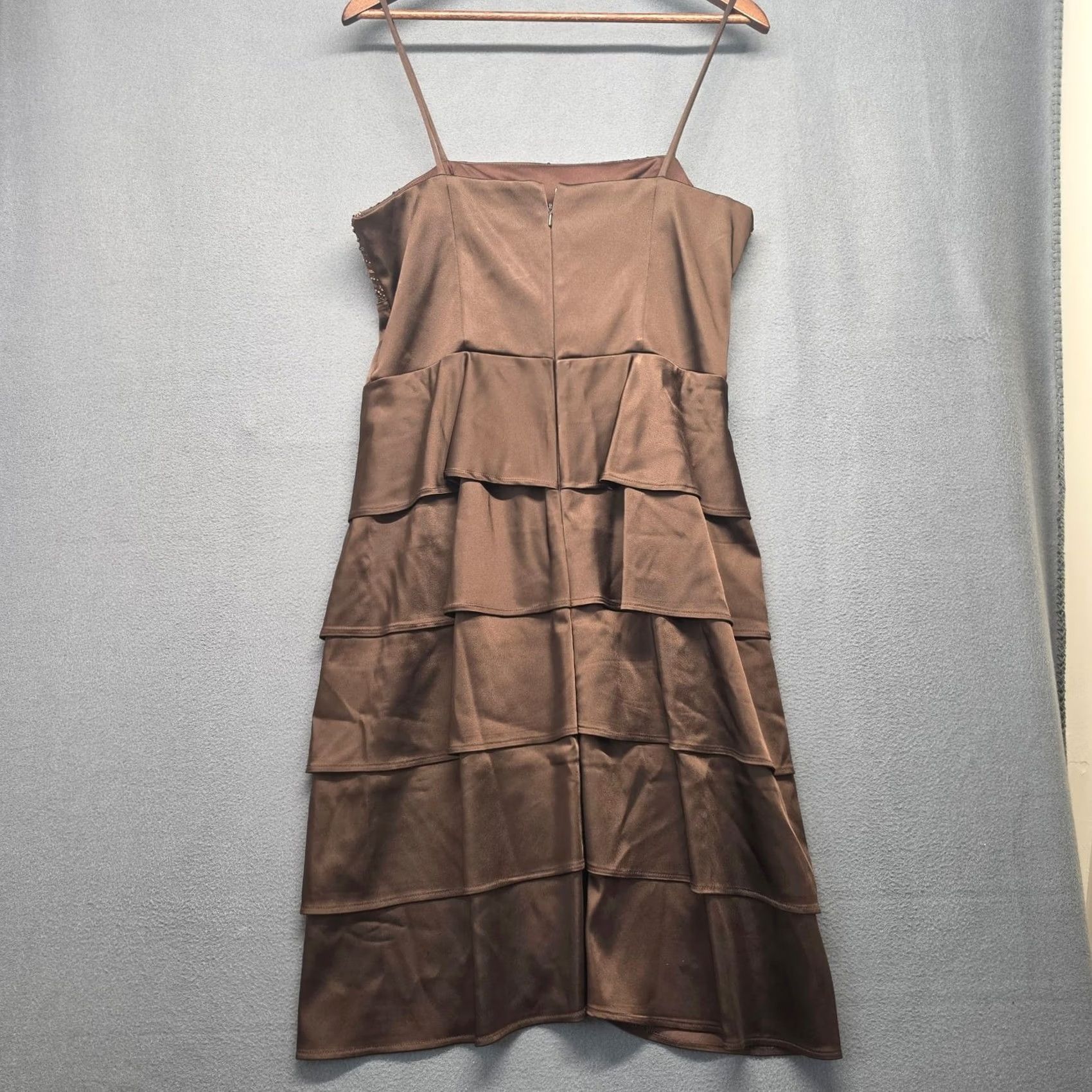 Vintage Cachet Brown Tiered Cocktail Dress Womens 14 Plus Beaded Formal Spaghetti Strap Satin Midi Dress Womens 14 Beaded Formal Spaghetti Strap Satin Size XL / US 12-14 / IT 48-50 - 2 Thumbnail
