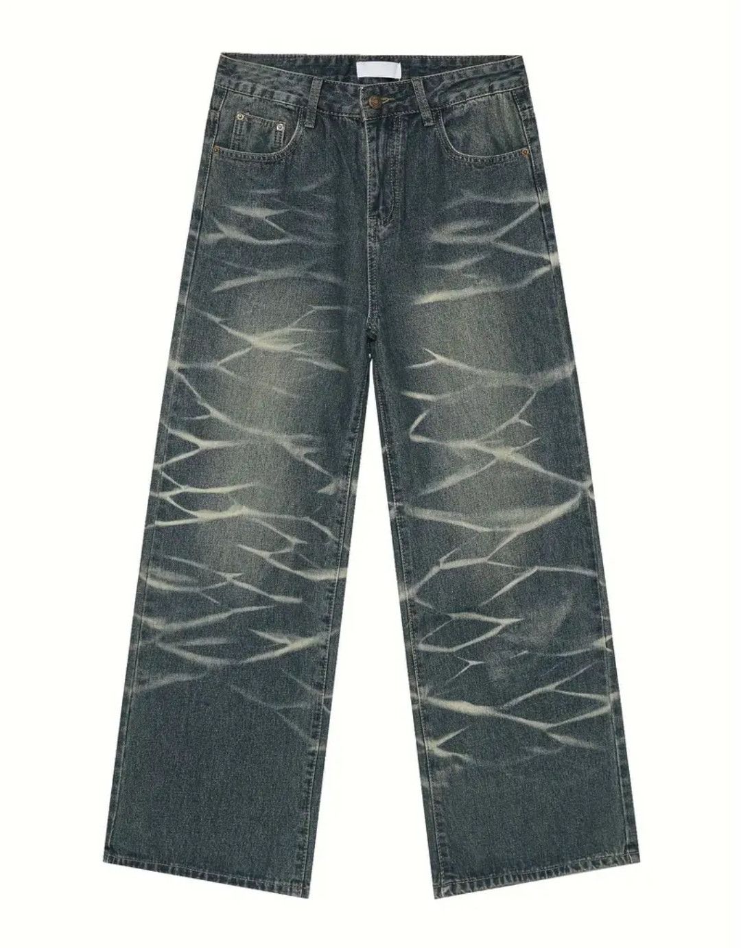 Retro Loose Straight Leg Wave Fade Denim Jeans
