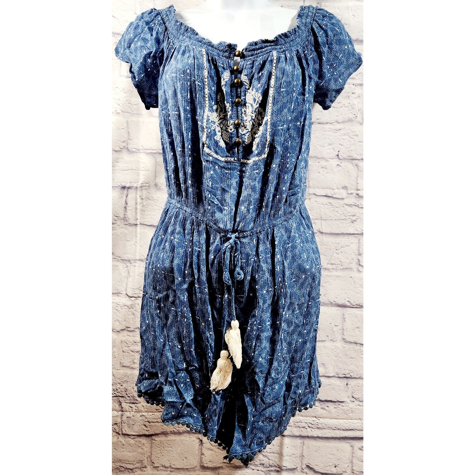 Other Rewind Blue White Floral Print Romper Medium Lightweight Size 30" / US 8 / IT 44 - 1 Thumbnail