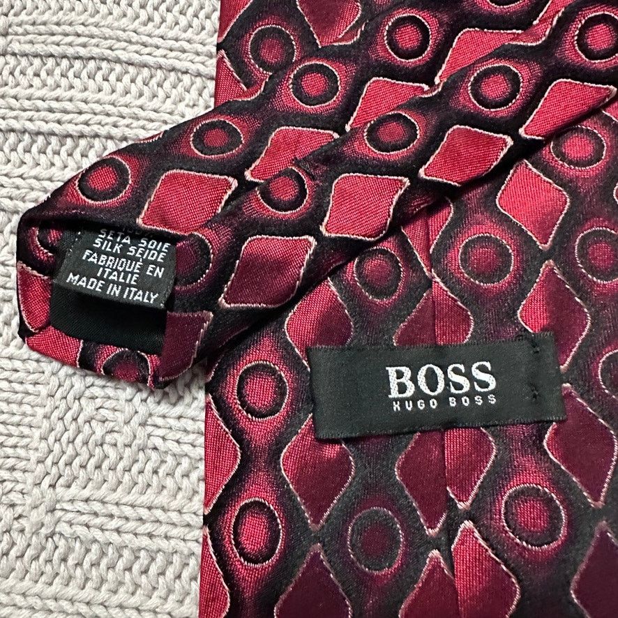 Hugo Boss Hugo Boss maroon red abstract print silk tie Size ONE SIZE - 3 Thumbnail