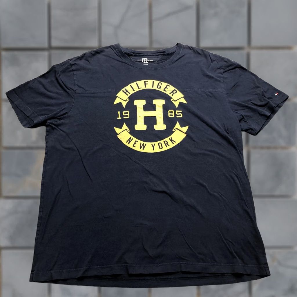 Tommy Hilfiger Shirt Mens 2XL Blue Graphic Tee Crewneck Logo 1985 New York Y2K, Men's (Size Xxl)