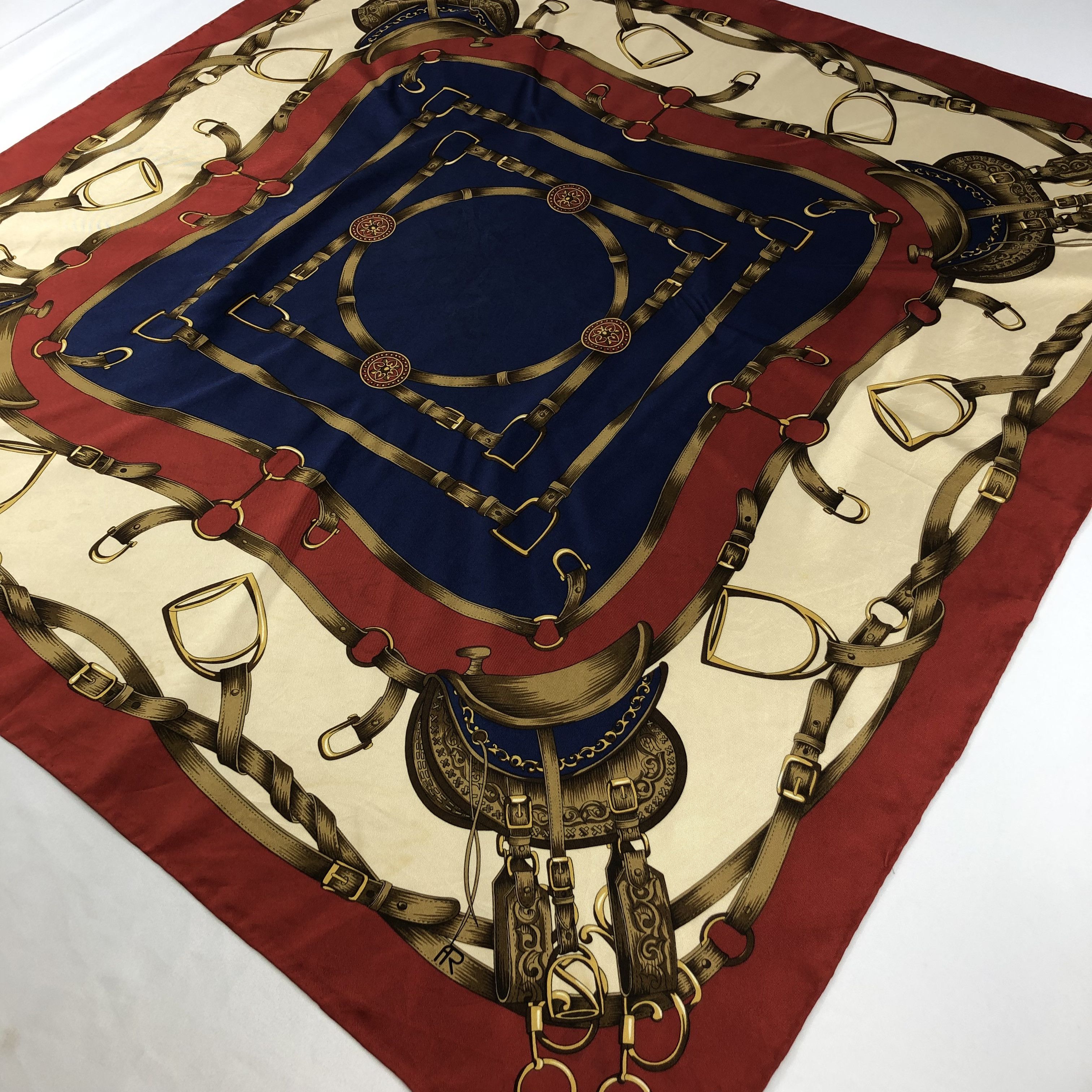Vintage Luxury Horse Saddle Silk Scarf M340 Size ONE SIZE - 3 Thumbnail